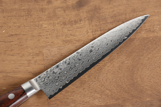 Seisuke Mokusei ZA-18 Mirrored Finish Damascus Petty-Utility 135mm Brown Pakka wood Handle - Seisuke Knife