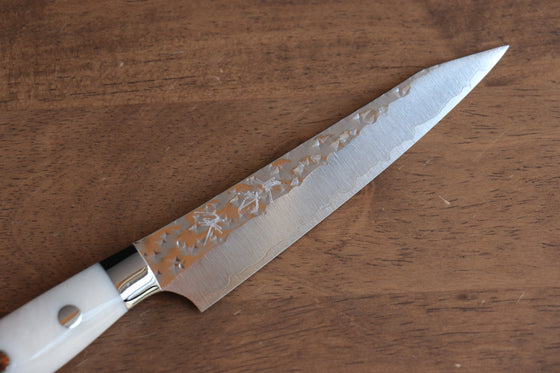 Yu Kurosaki Senko Ei SG2 Hammered Petty-Utility 130mm with White Acrylic Handle - Seisuke Knife