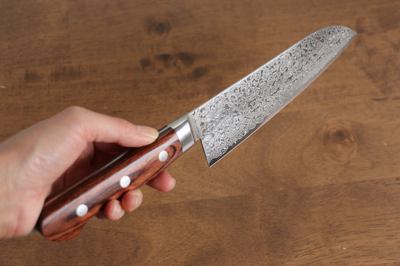 Seisuke Mokusei ZA-18 Mirrored Finish Damascus Santoku 170mm Brown Pakka wood Handle - Seisuke Knife