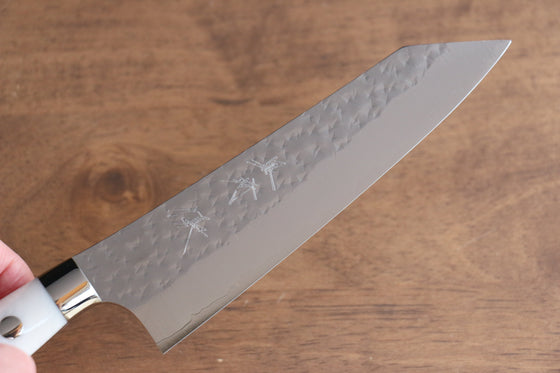 Yu Kurosaki Senko Ei SG2 Hammered Small Santoku 150mm with White Acrylic Handle - Seisuke Knife