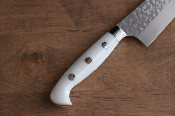 Yu Kurosaki Senko Ei SG2 Hammered Small Santoku 150mm with White Acrylic Handle - Seisuke Knife