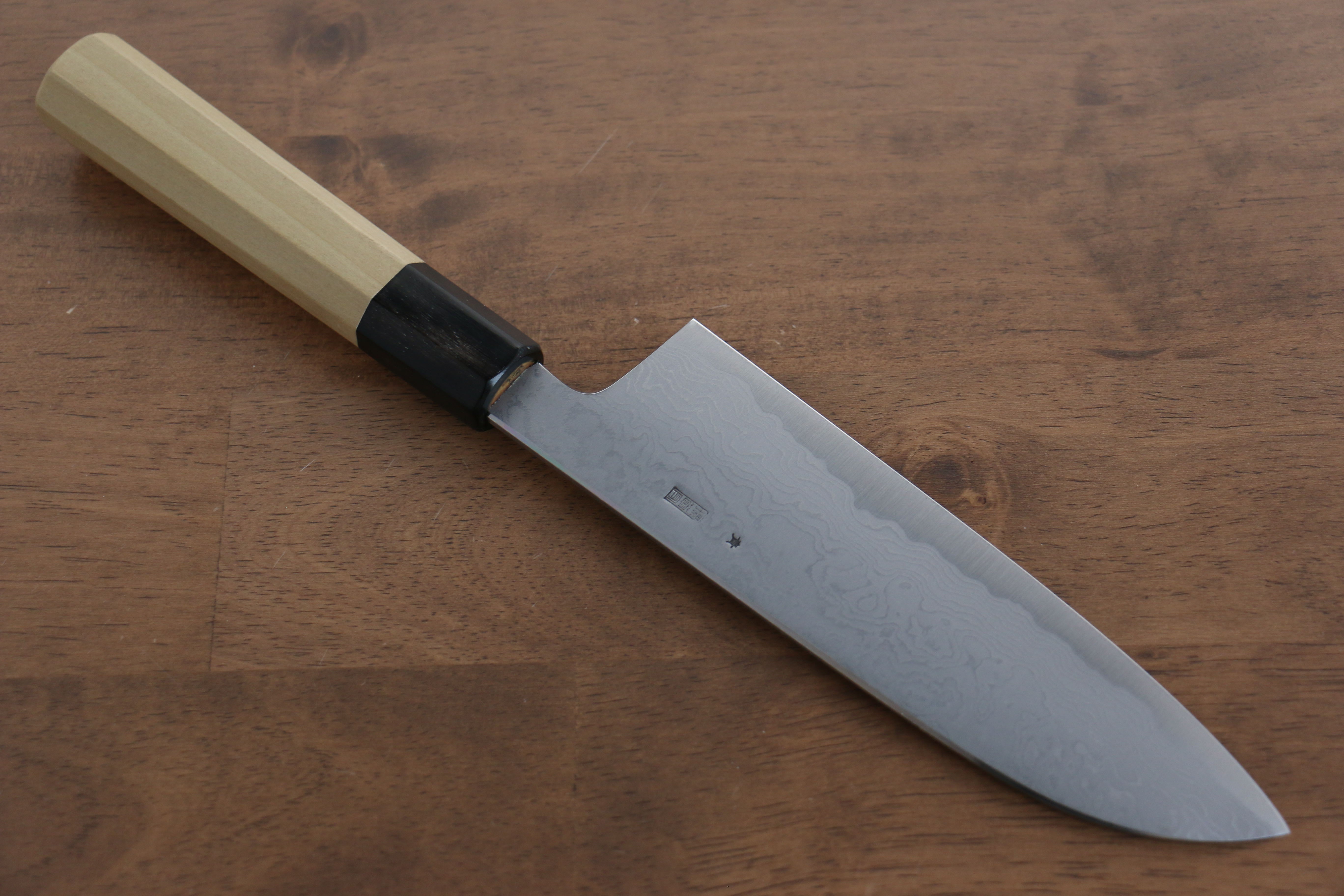 Kikuzuki Blue Steel No.1 Damascus Santoku 180mm Magnolia Handle - Seisuke Knife