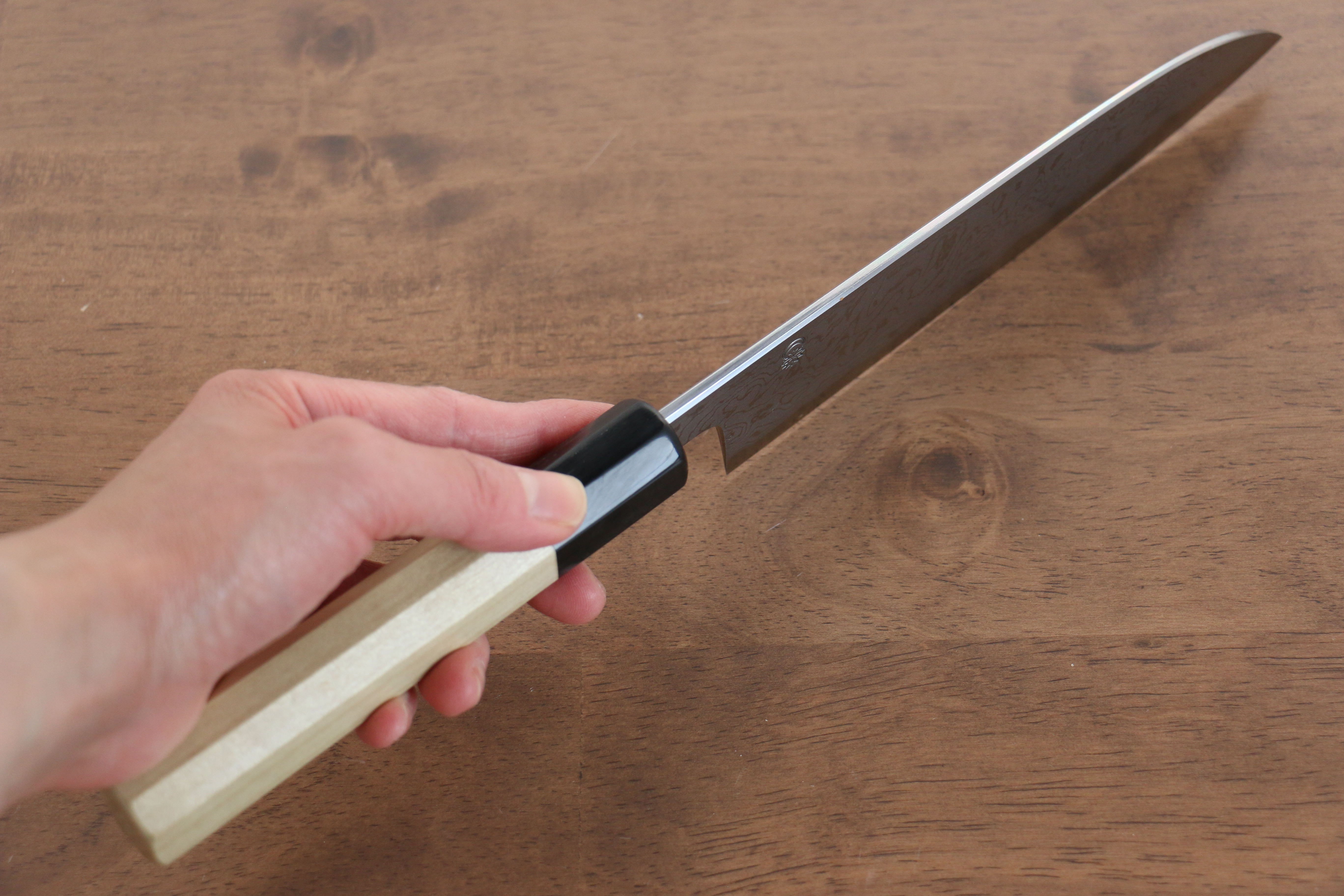 Kikuzuki Blue Steel No.1 Damascus Santoku 180mm Magnolia Handle - Seisuke Knife