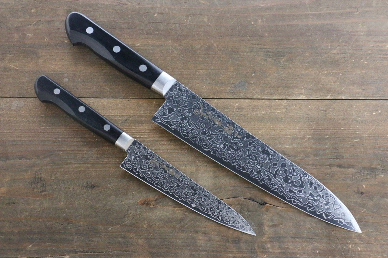 Sakai Takayuki AUS10 45 Layer Mirrored Damascus Gyuto 210mm & Petty 135mm Knife Set - Seisuke Knife