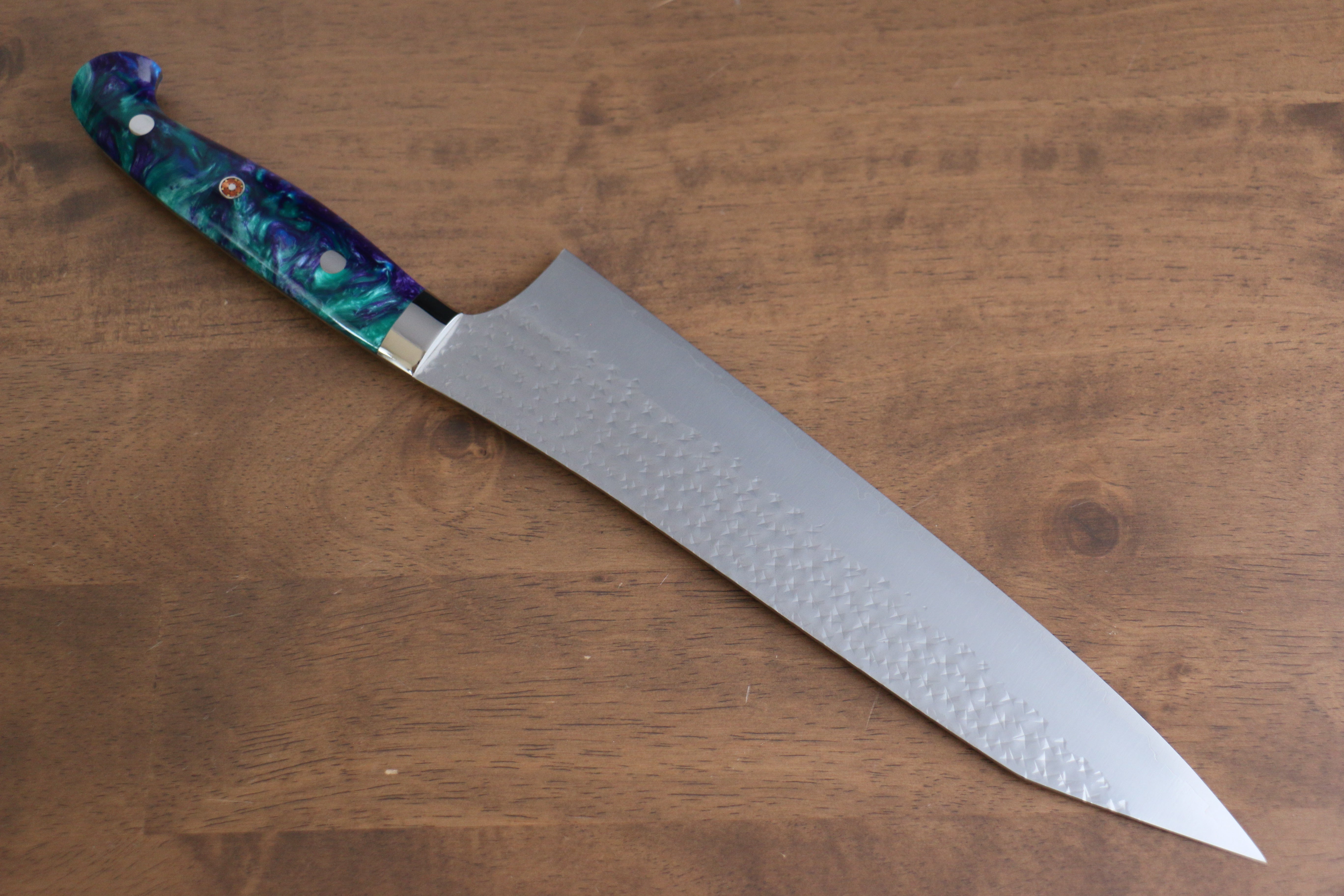 Yu Kurosaki Senko Ei SG2 Hammered Gyuto 240mm Blue Green Acrylic Handle - Seisuke Knife