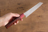 Yoshimi Kato Blue Super Nashiji Bunka 170mm with Red Honduras Handle - Seisuke Knife - Slide 6