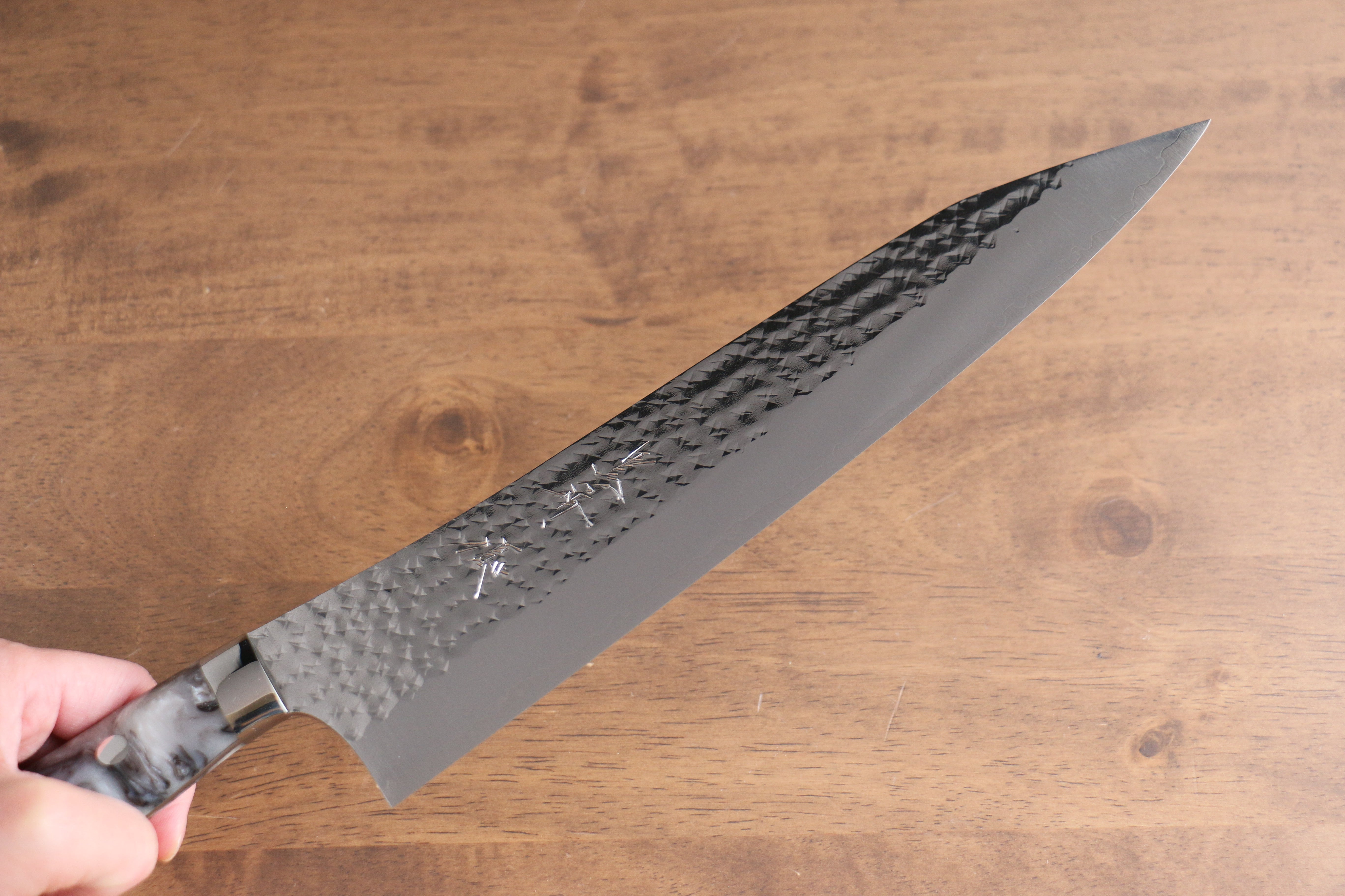 Yu Kurosaki Senko Ei SG2 Hammered Gyuto 240mm Gray Acrylic Handle - Seisuke Knife