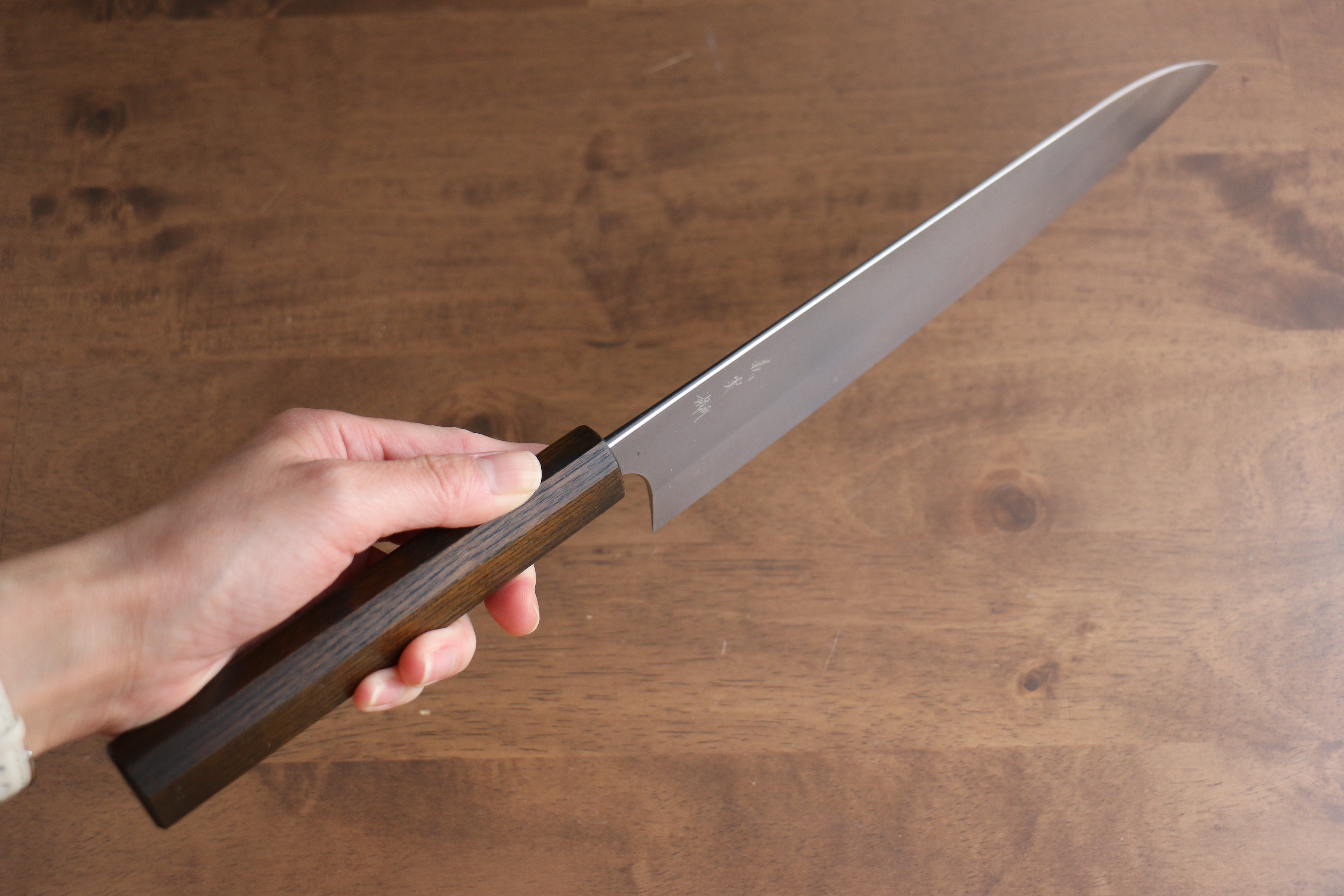 Yoshimi Kato Blue Super Nashiji Gyuto 240mm Enju Lacquered(Black��� Handle - Seisuke Knife