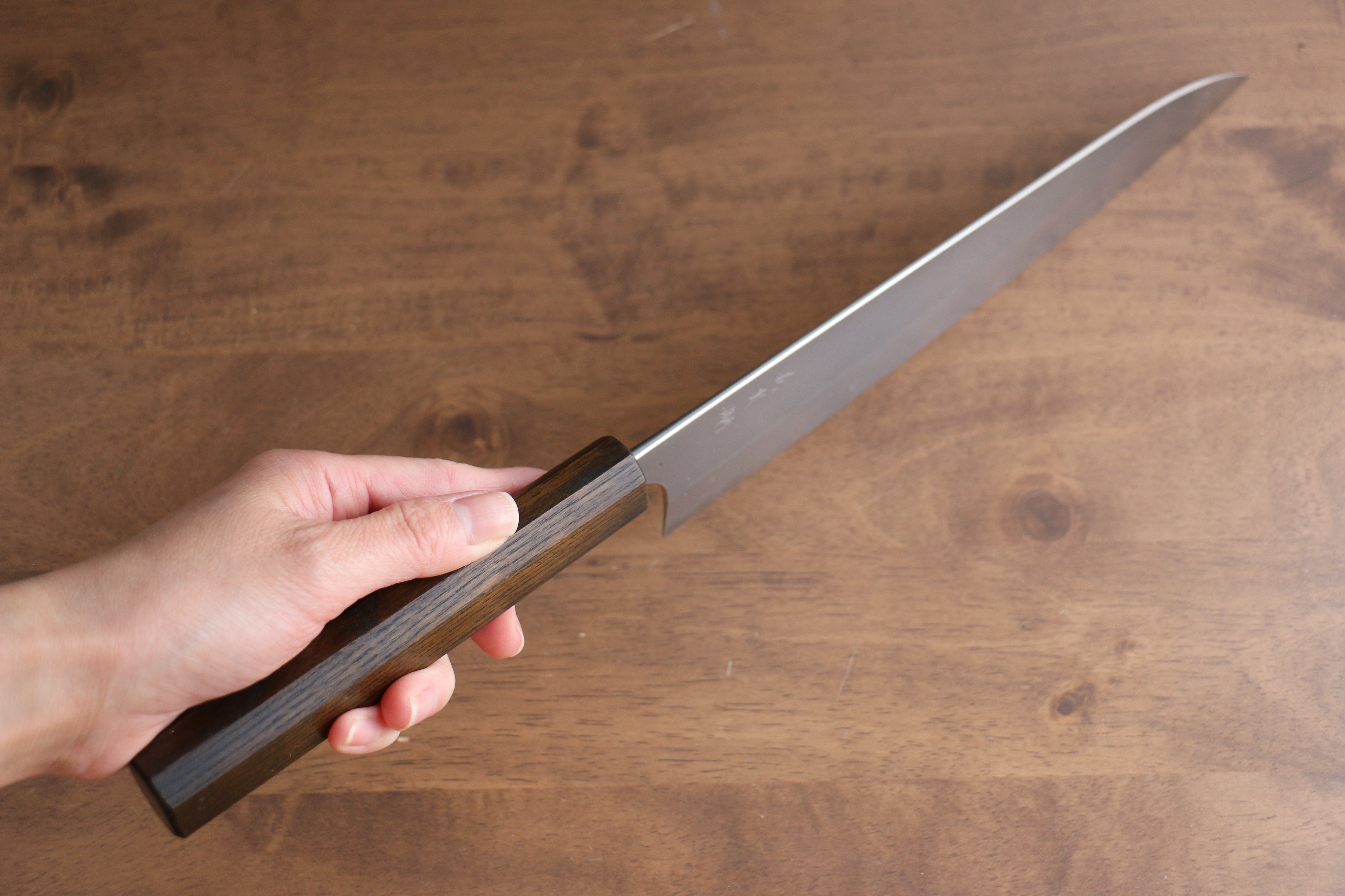 Yoshimi Kato Blue Super Nashiji Gyuto 240mm Enju Lacquered(Black��� Handle - Seisuke Knife