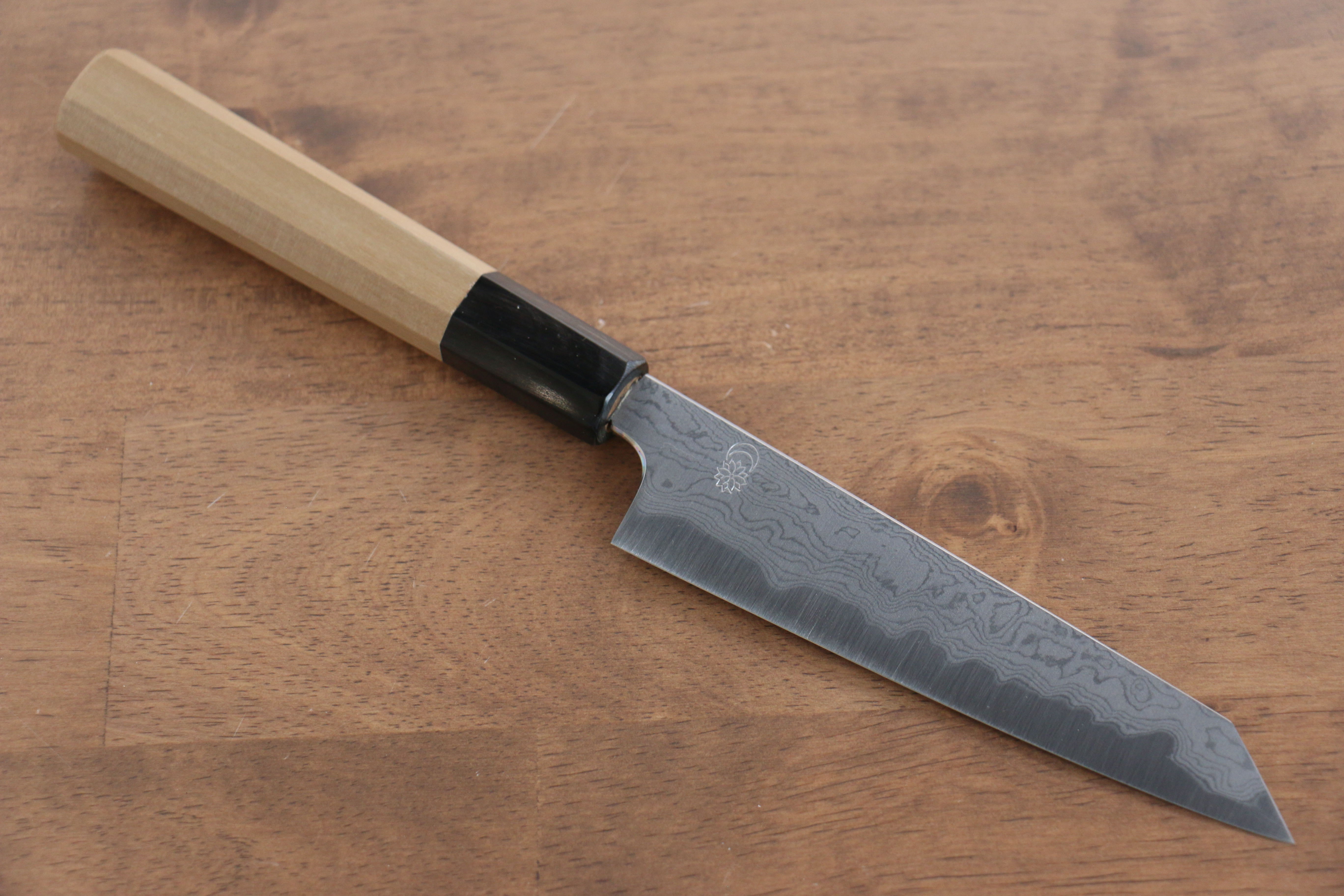 Kikuzuki Blue Steel No.1 Damascus Kiritsuke Petty-Utility 135mm Magnolia Handle - Seisuke Knife