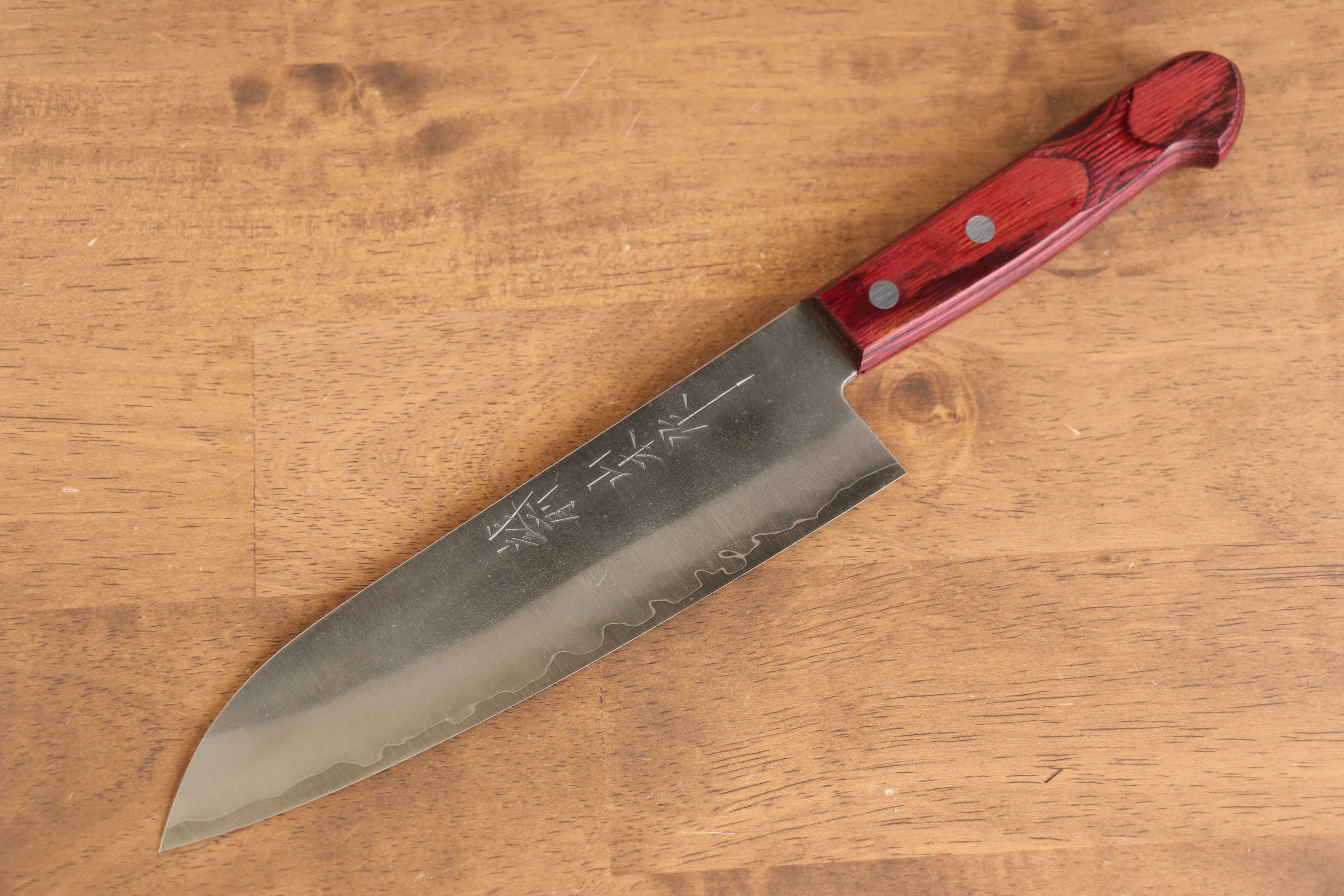Nao Yamamoto Silver Steel No.3 Nashiji Santoku 180mm with Red Pakkawood Handle - Seisuke Knife