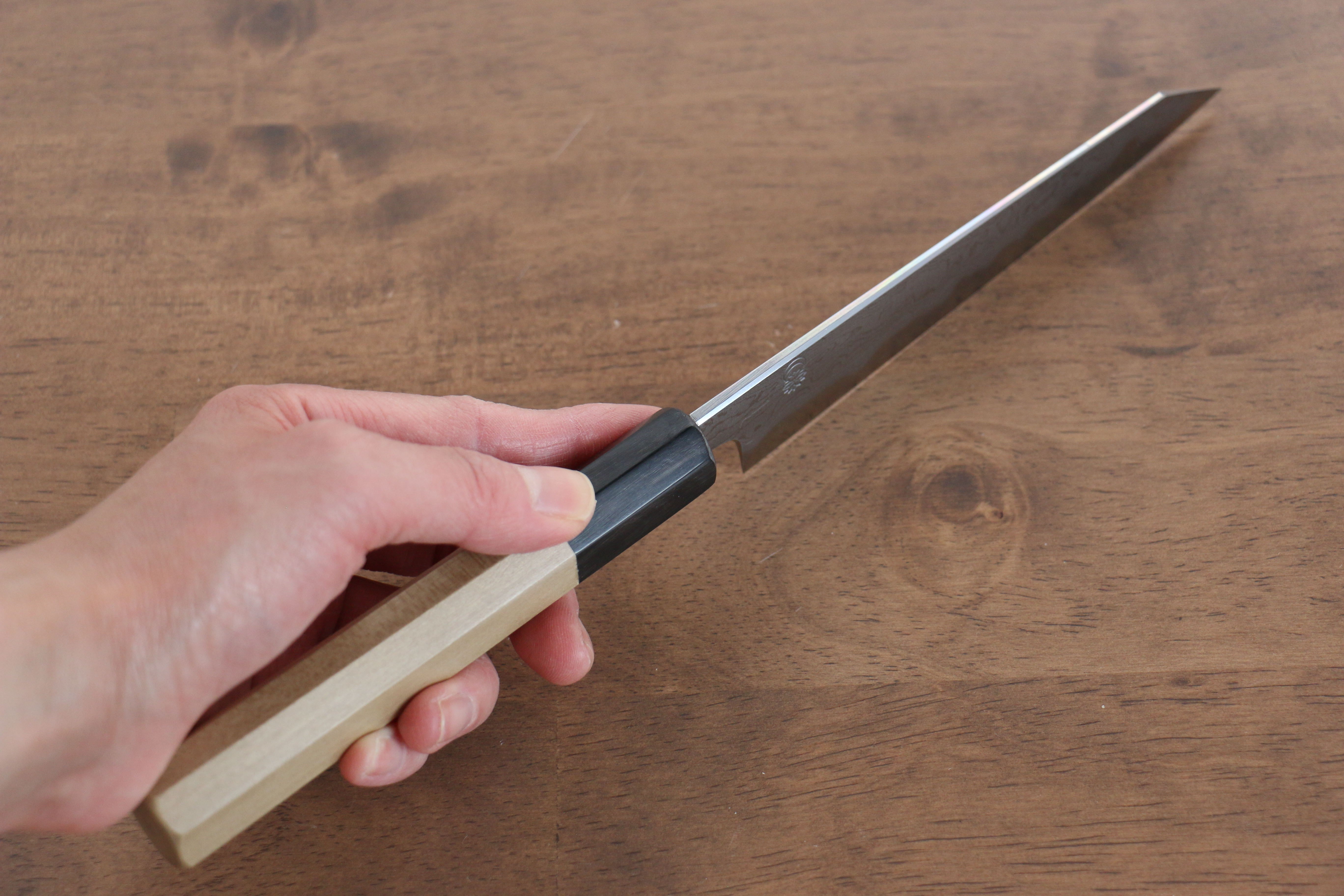 Kikuzuki Blue Steel No.1 Damascus Kiritsuke Petty-Utility 135mm Magnolia Handle - Seisuke Knife