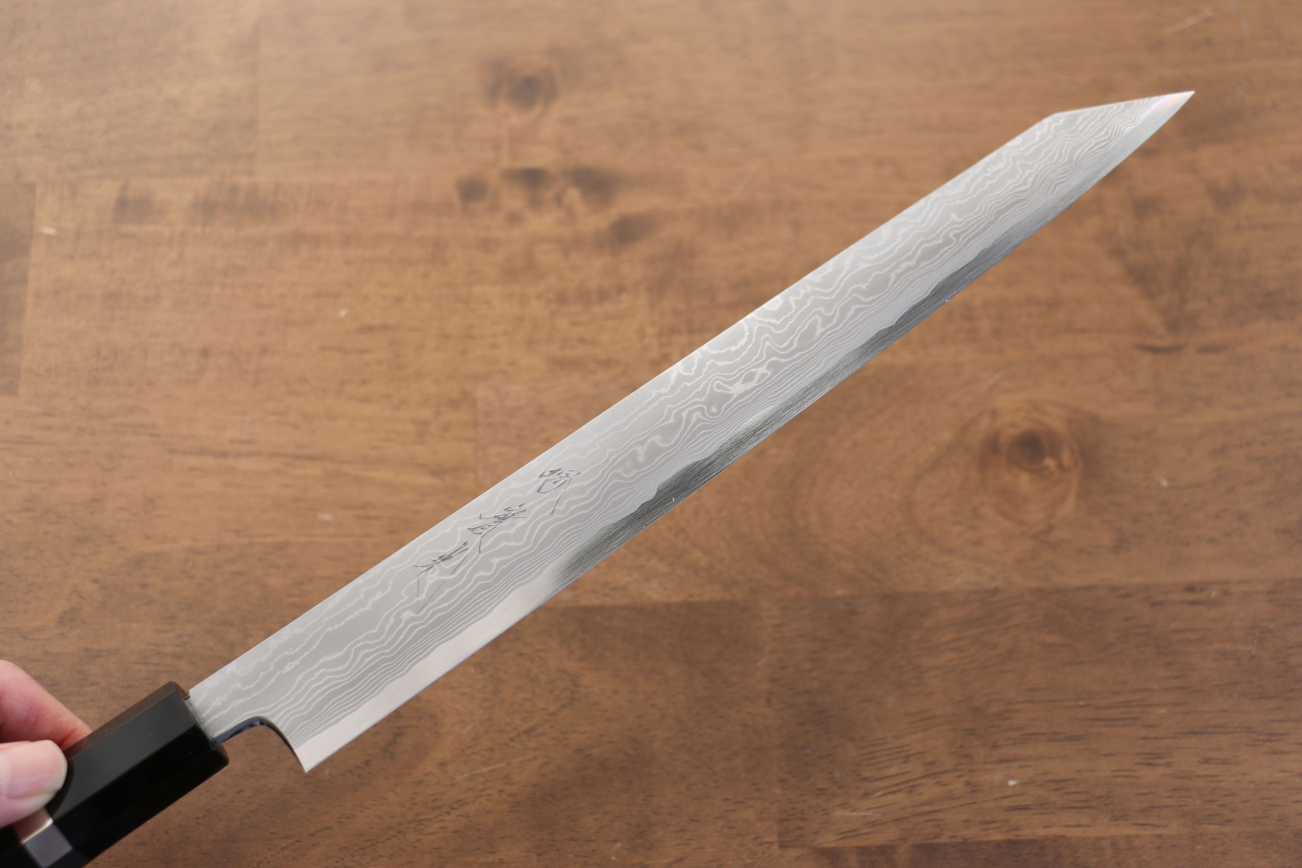 Jikko Blue Steel Damascus Kiritsuke Sujihiki  270mm Ebony with Double Ring Handle - Seisuke Knife