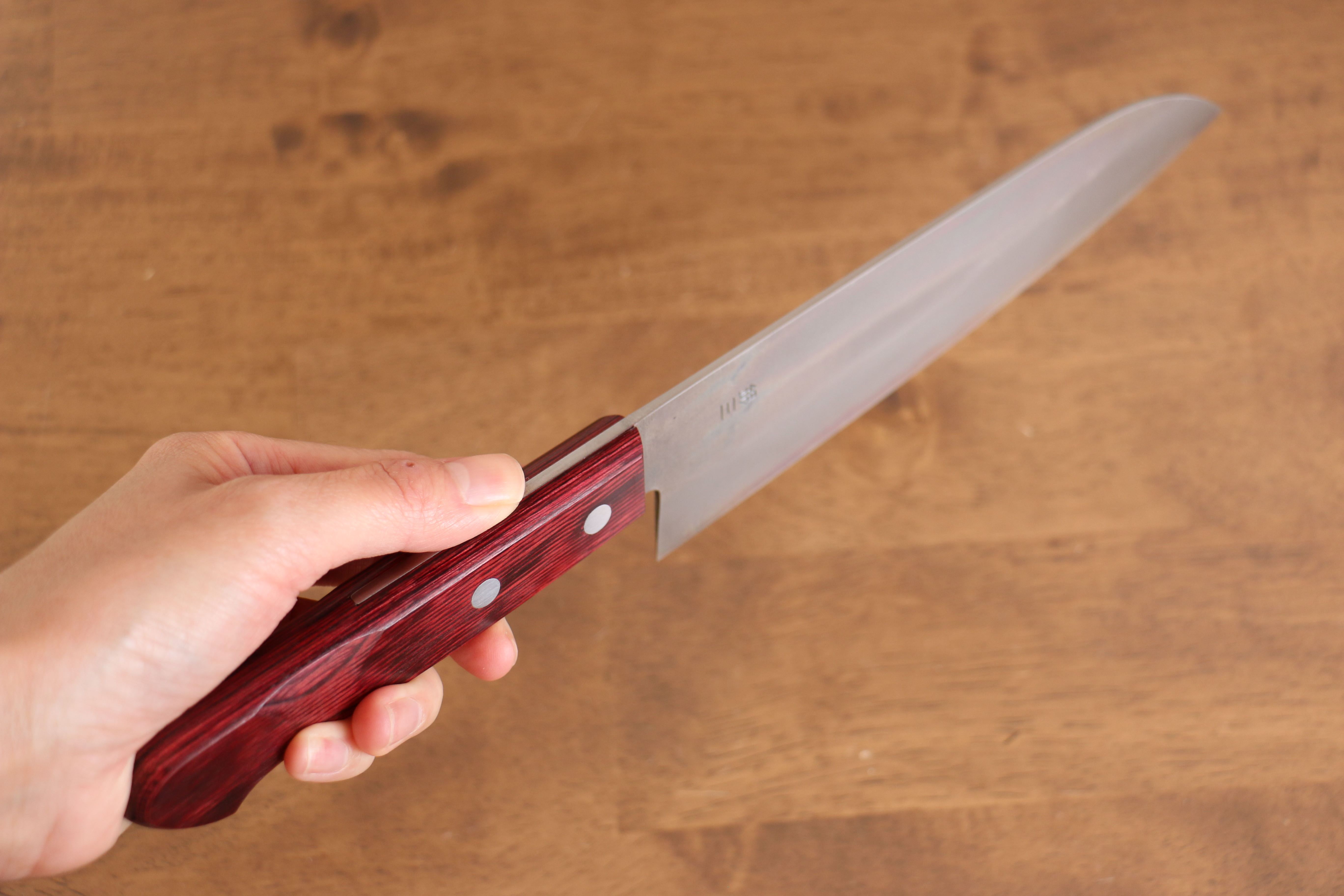 Nao Yamamoto Silver Steel No.3 Nashiji Santoku 180mm with Red Pakkawood Handle - Seisuke Knife