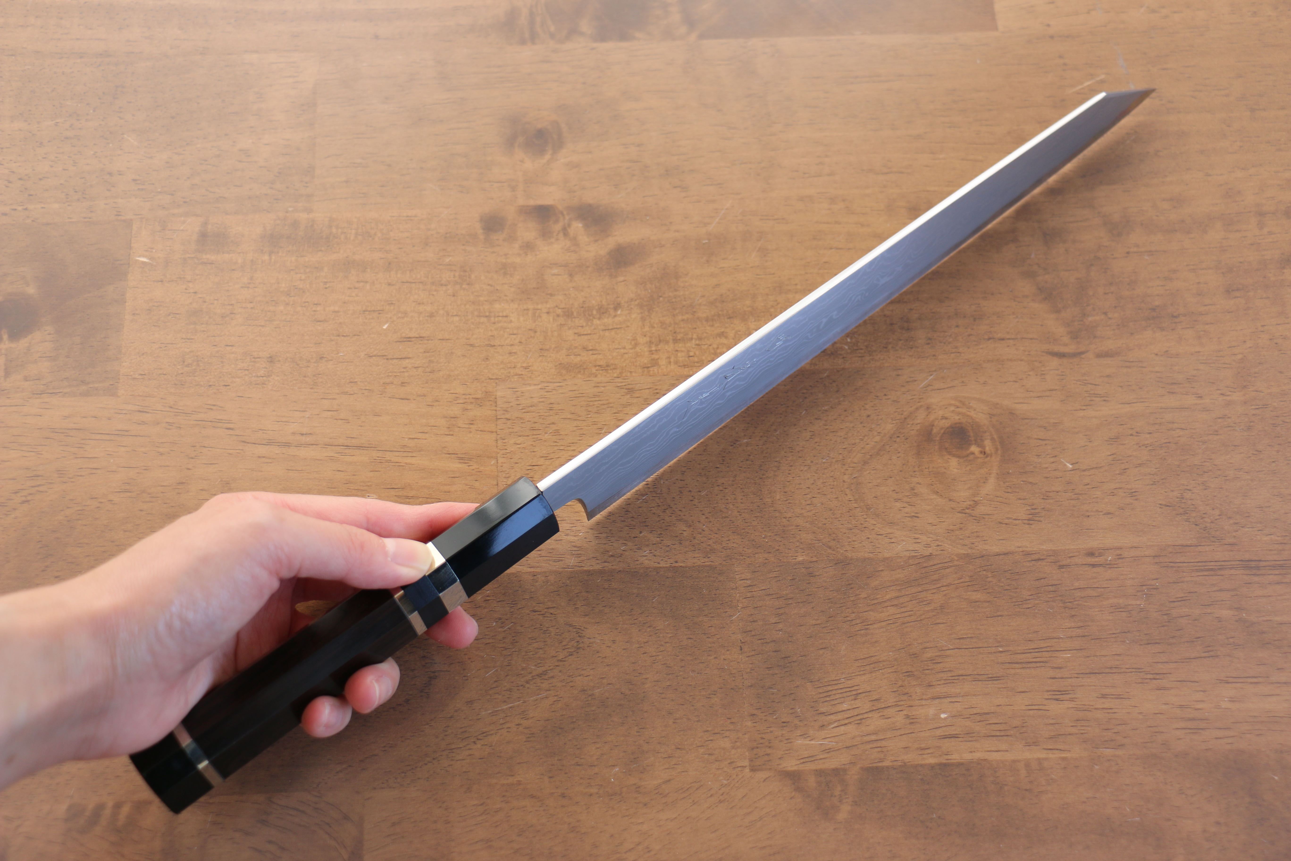 Jikko Blue Steel Damascus Kiritsuke Sujihiki  270mm Ebony with Double Ring Handle - Seisuke Knife