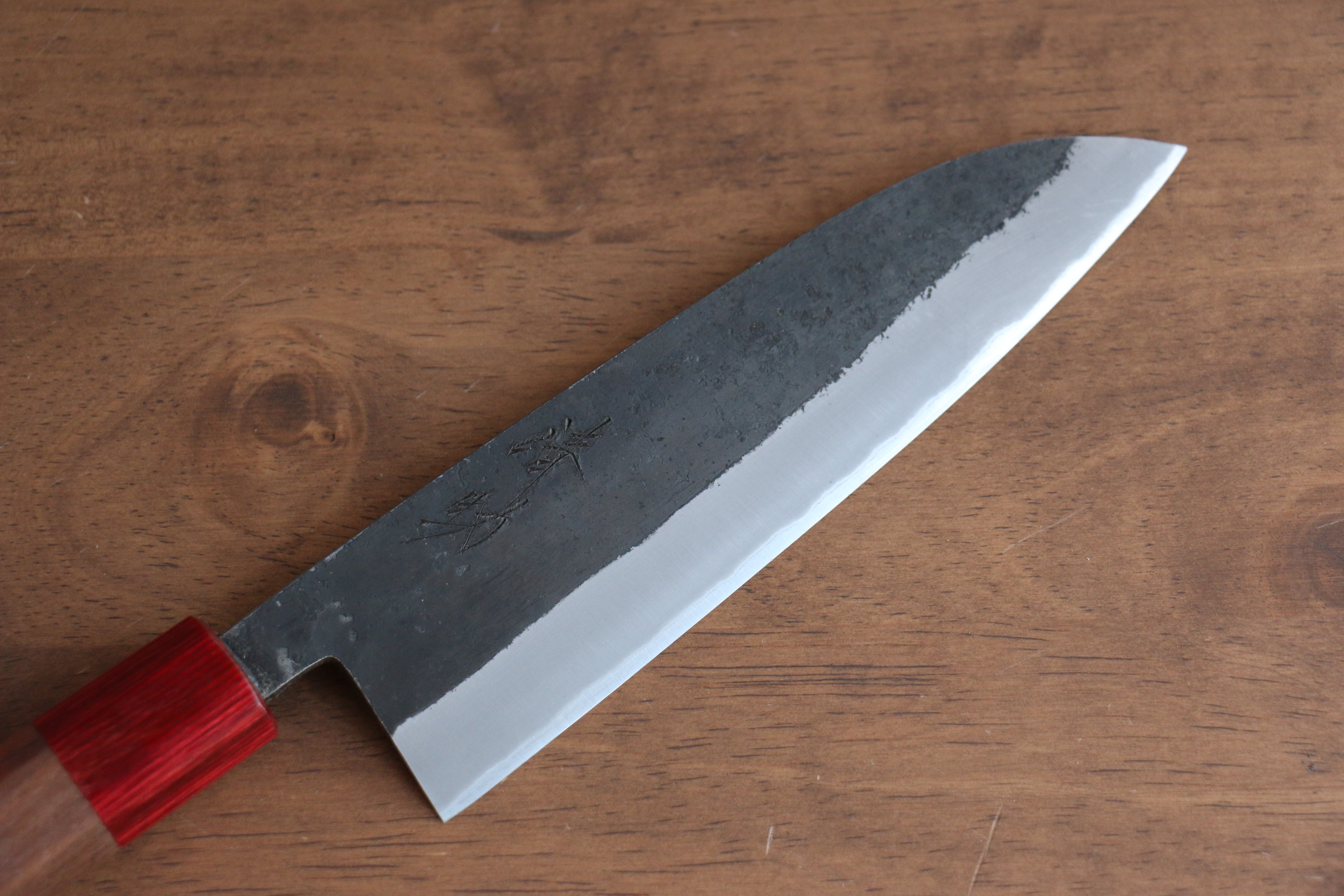 Seisuke Kurumi Blue Steel Kurouchi Santoku 165mm Walnut (With Double Red Pakka wood) Handle - Seisuke Knife