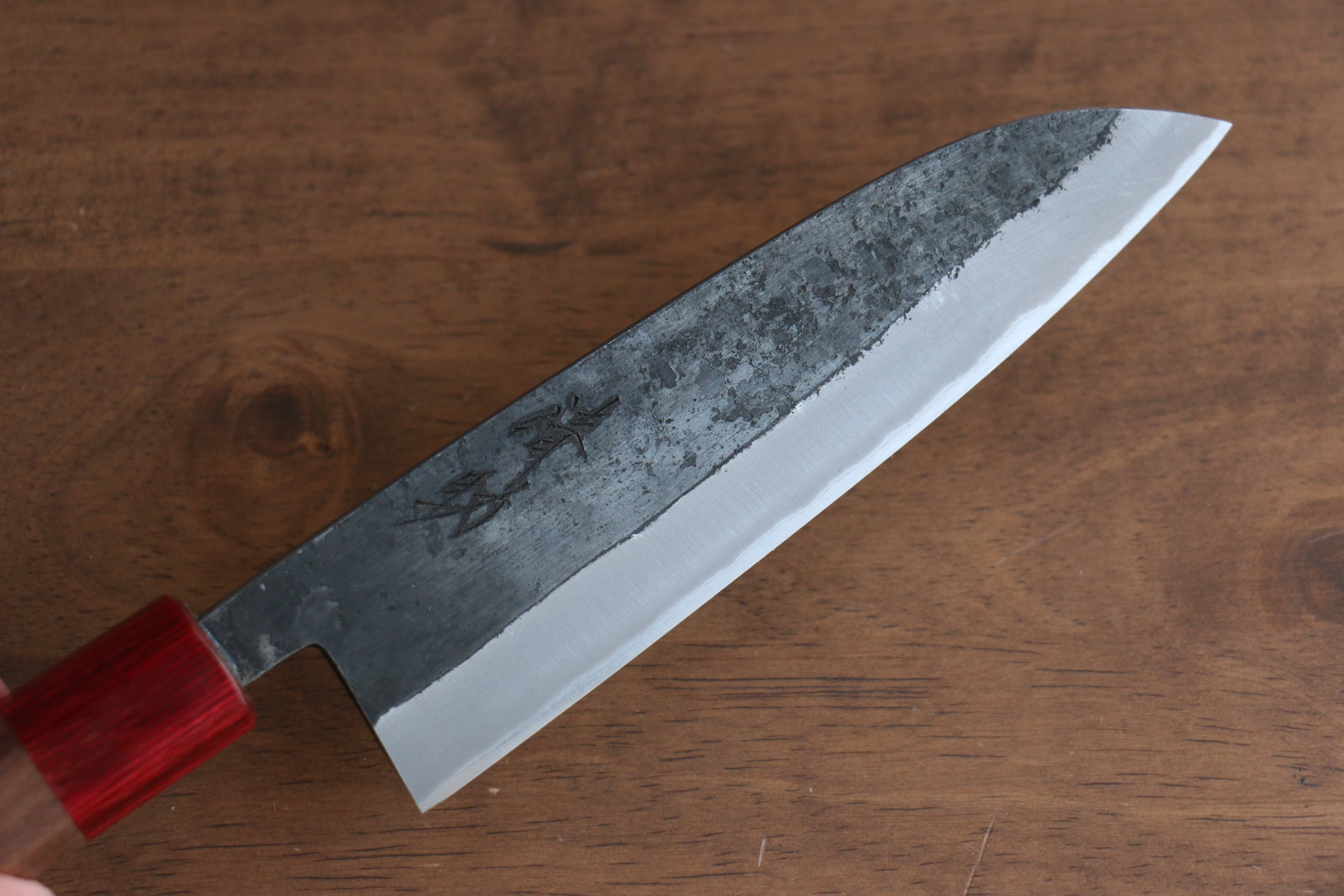 Seisuke Kurumi Blue Steel Kurouchi Santoku 165mm Walnut (With Double Red Pakka wood) Handle - Seisuke Knife
