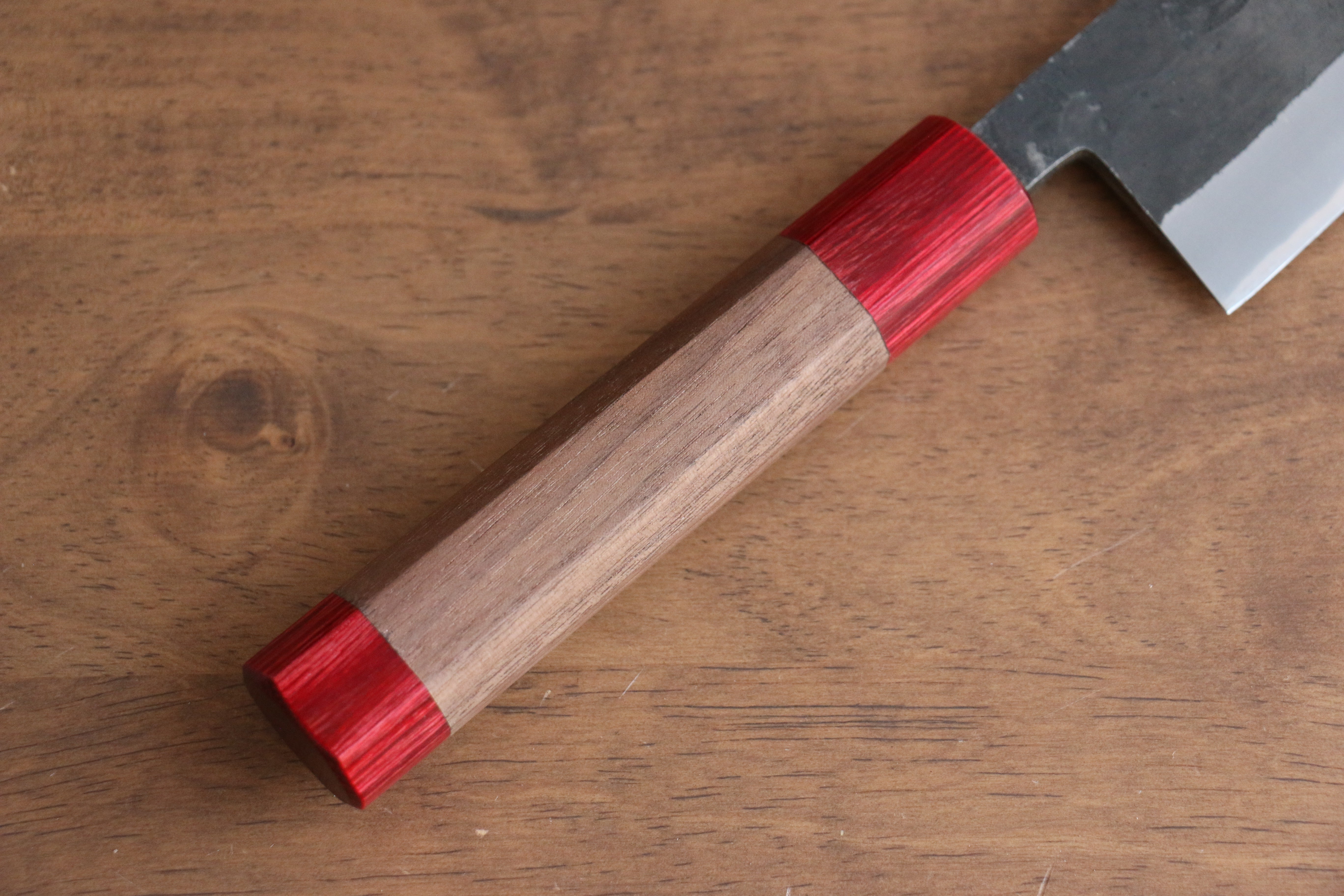 Seisuke Kurumi Blue Steel Kurouchi Santoku 165mm Walnut (With Double Red Pakka wood) Handle - Seisuke Knife