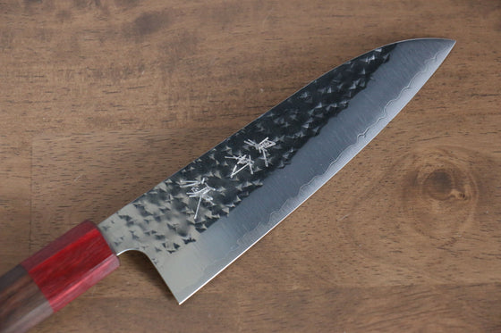 Yu Kurosaki Senko SG2 Hammered Small Santoku 150mm Shitan (ferrule: Red Pakka wood) Handle - Seisuke Knife