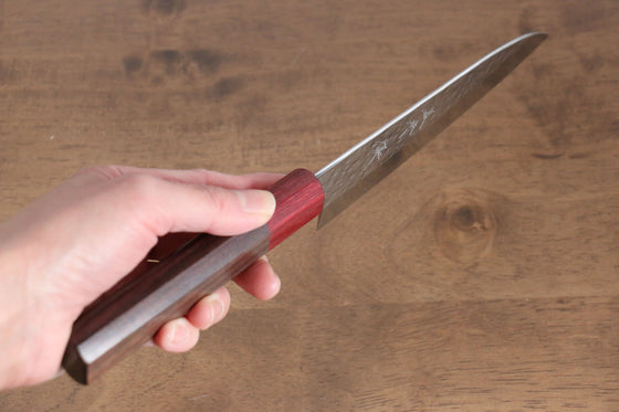 Yu Kurosaki Senko SG2 Hammered Small Santoku 150mm Shitan (ferrule: Red Pakka wood) Handle - Seisuke Knife