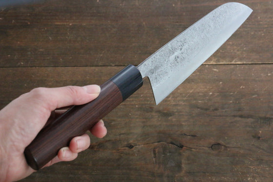 Fujiwara Teruyasu White Steel No.1 Nashiji Santoku 165mm with shitan Handle - Seisuke Knife