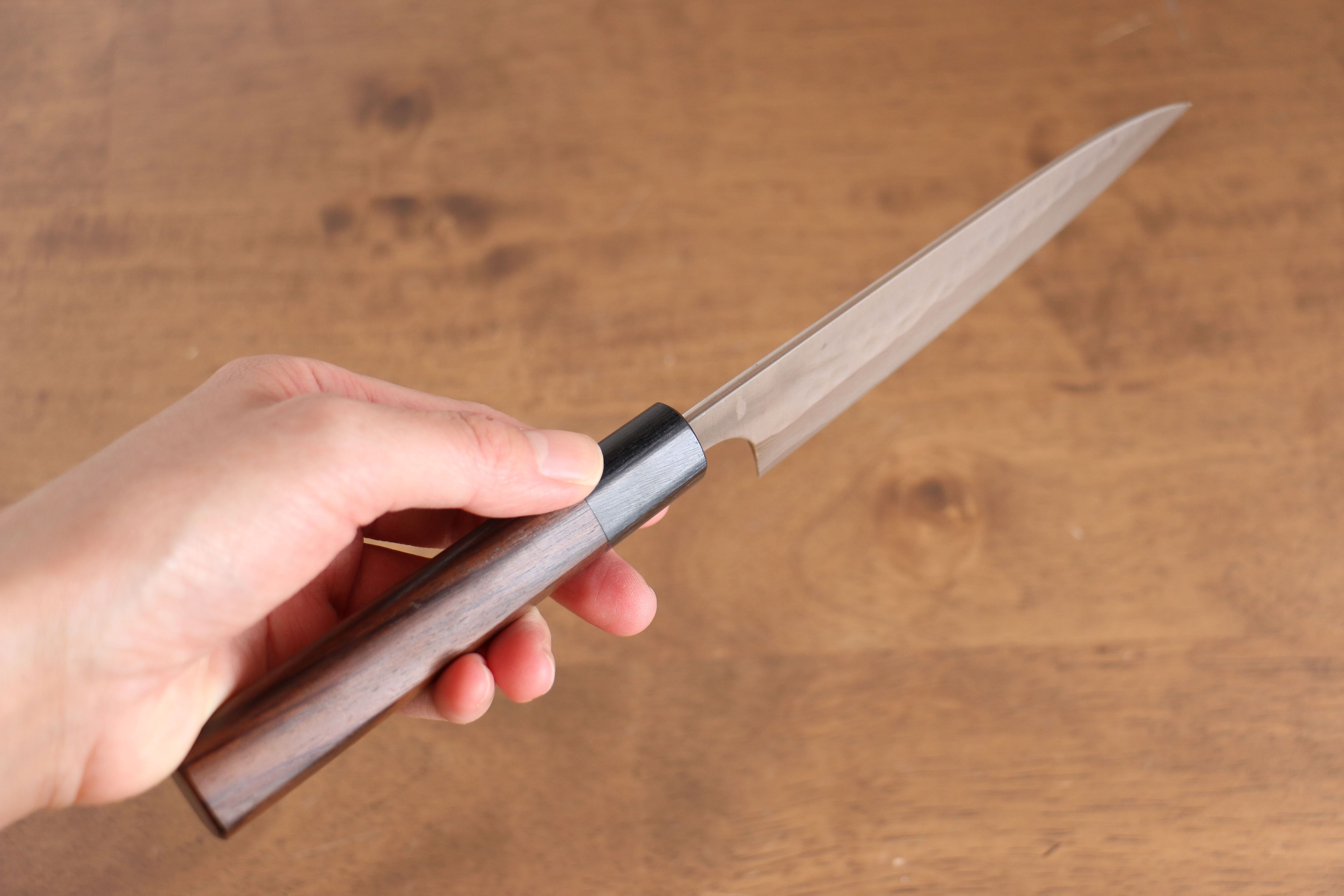 Nao Yamamoto Silver Steel No.3 Nashiji Hammered Damascus Petty-Utility 135mm Shitan Handle - Seisuke Knife