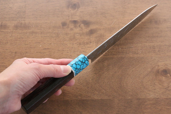 Yu Kurosaki Fujin SG2 Hammered Damascus Petty-Utility 150mm Wenge(ferrule: Turquoise with Ring) Handle - Seisuke Knife