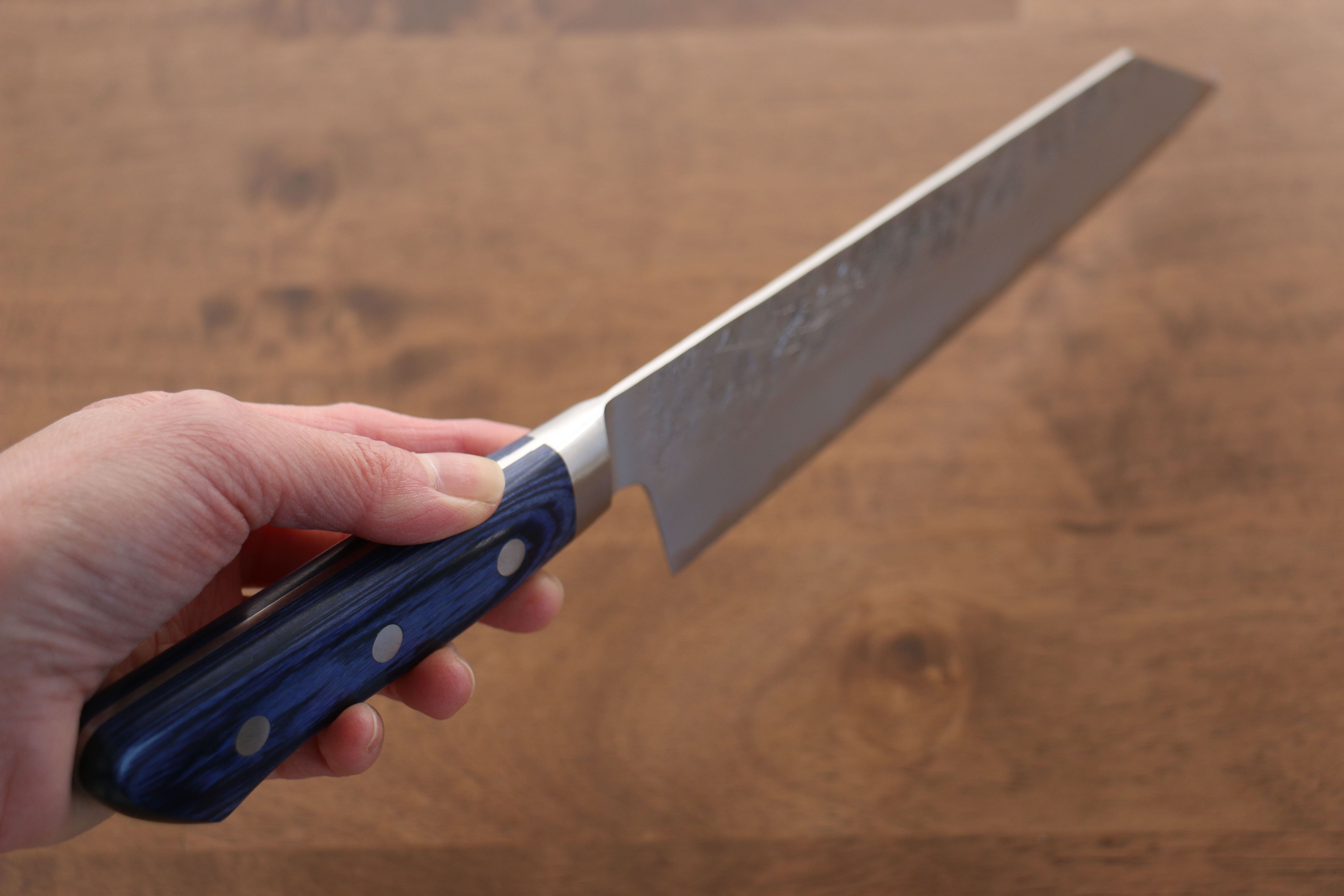 Seisuke Blue Steel No.2 Nashiji Kiritsuke Santoku 195mm Blue Pakka wood Handle - Seisuke Knife