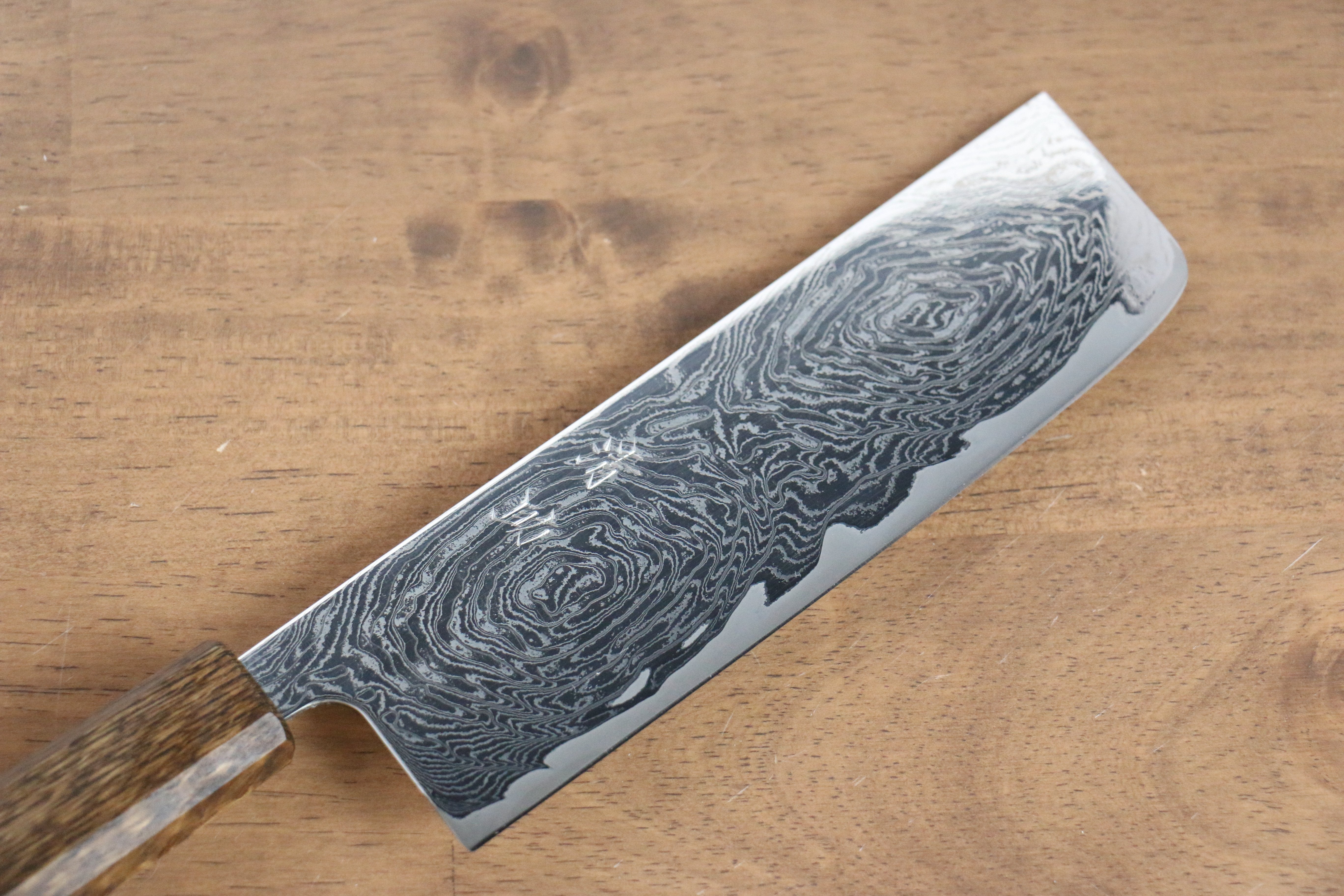 Seisuke Nami AUS10 Mirrored Finish Damascus Nakiri 170mm Oak Handle - Seisuke Knife