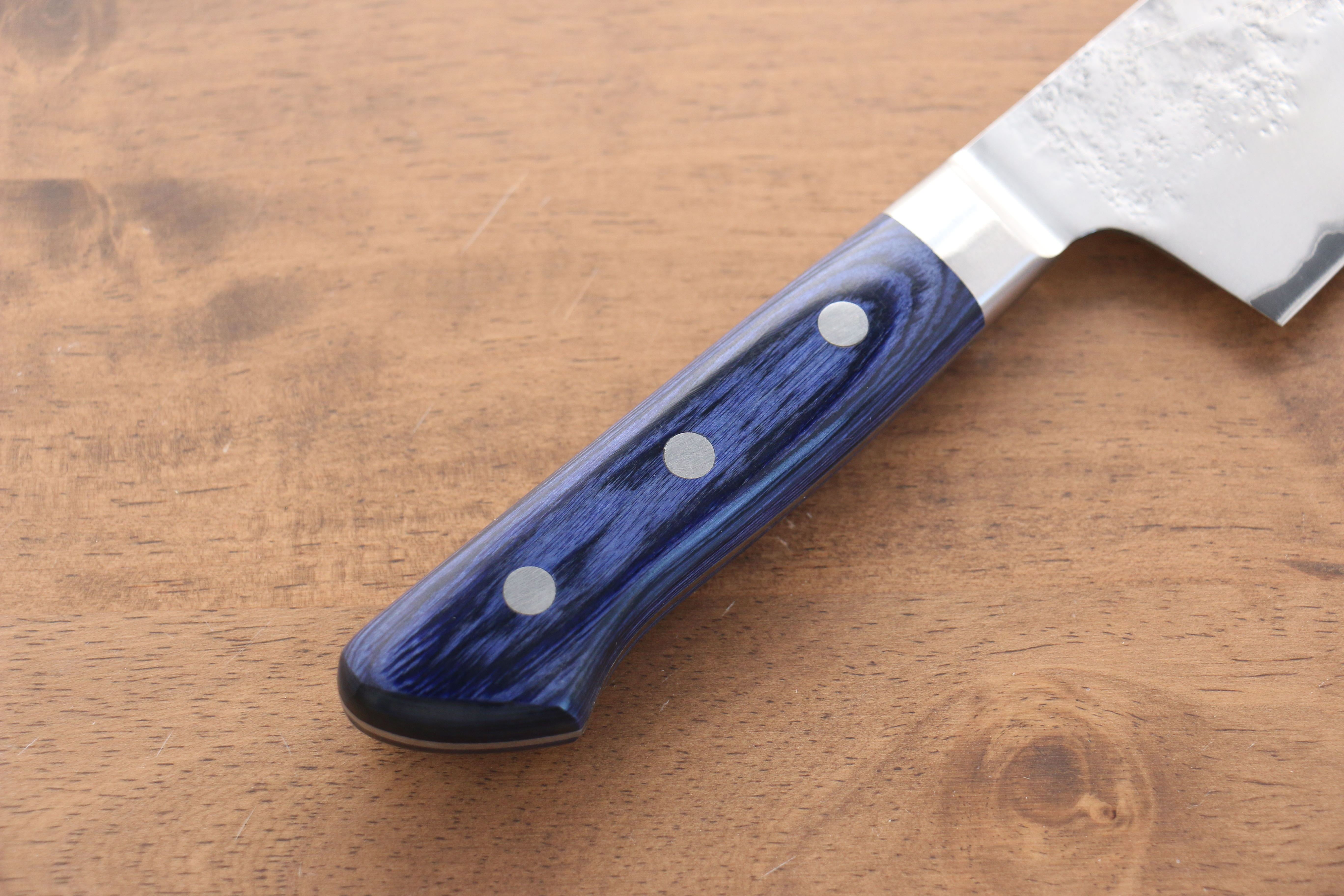 Seisuke Blue Steel No.2 Nashiji Kiritsuke Santoku 195mm Blue Pakka wood Handle - Seisuke Knife