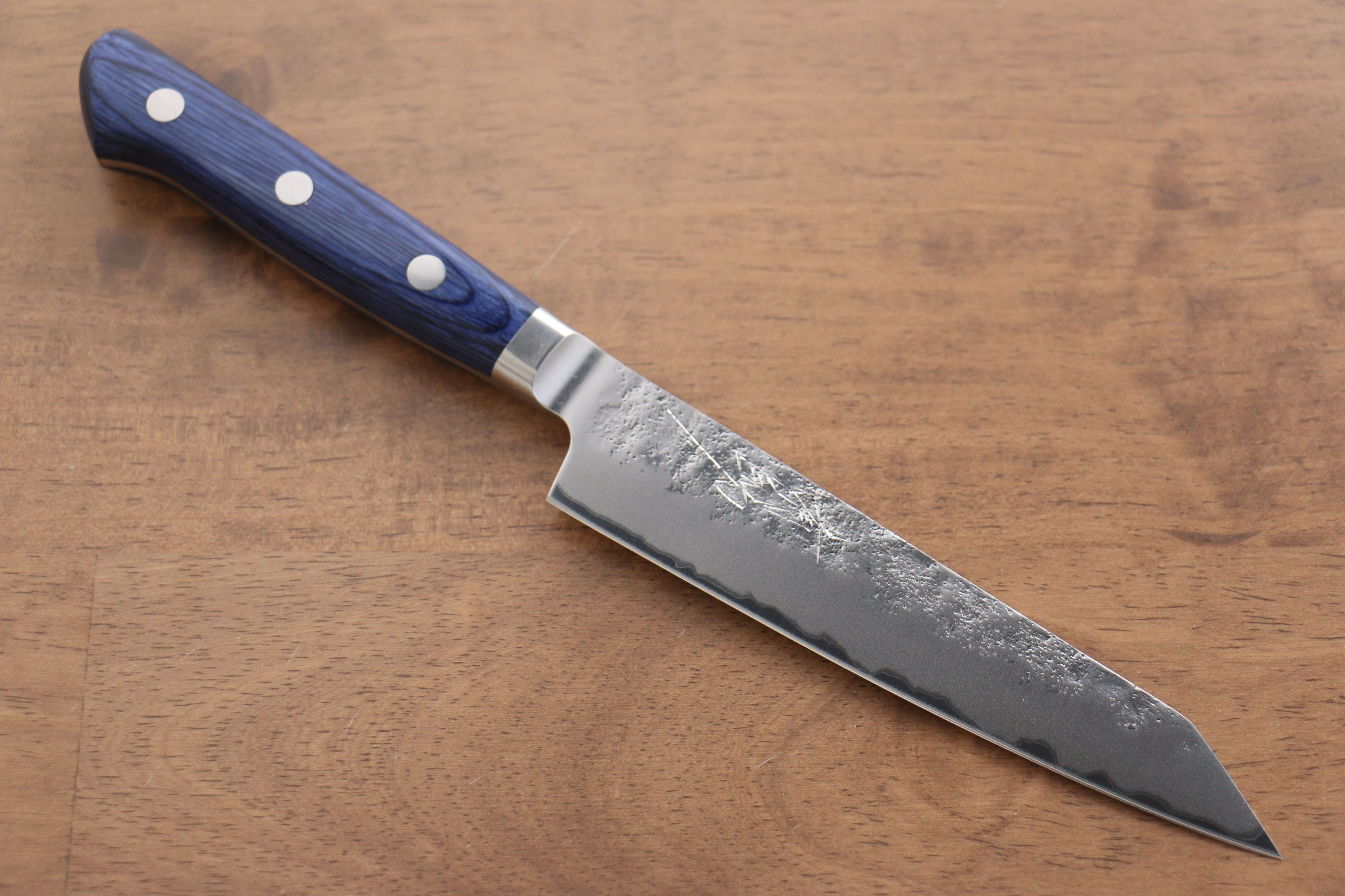 Seisuke Blue Steel No.2 Nashiji Kiritsuke Petty-Utility 145mm Blue Pakkawood Handle - Seisuke Knife