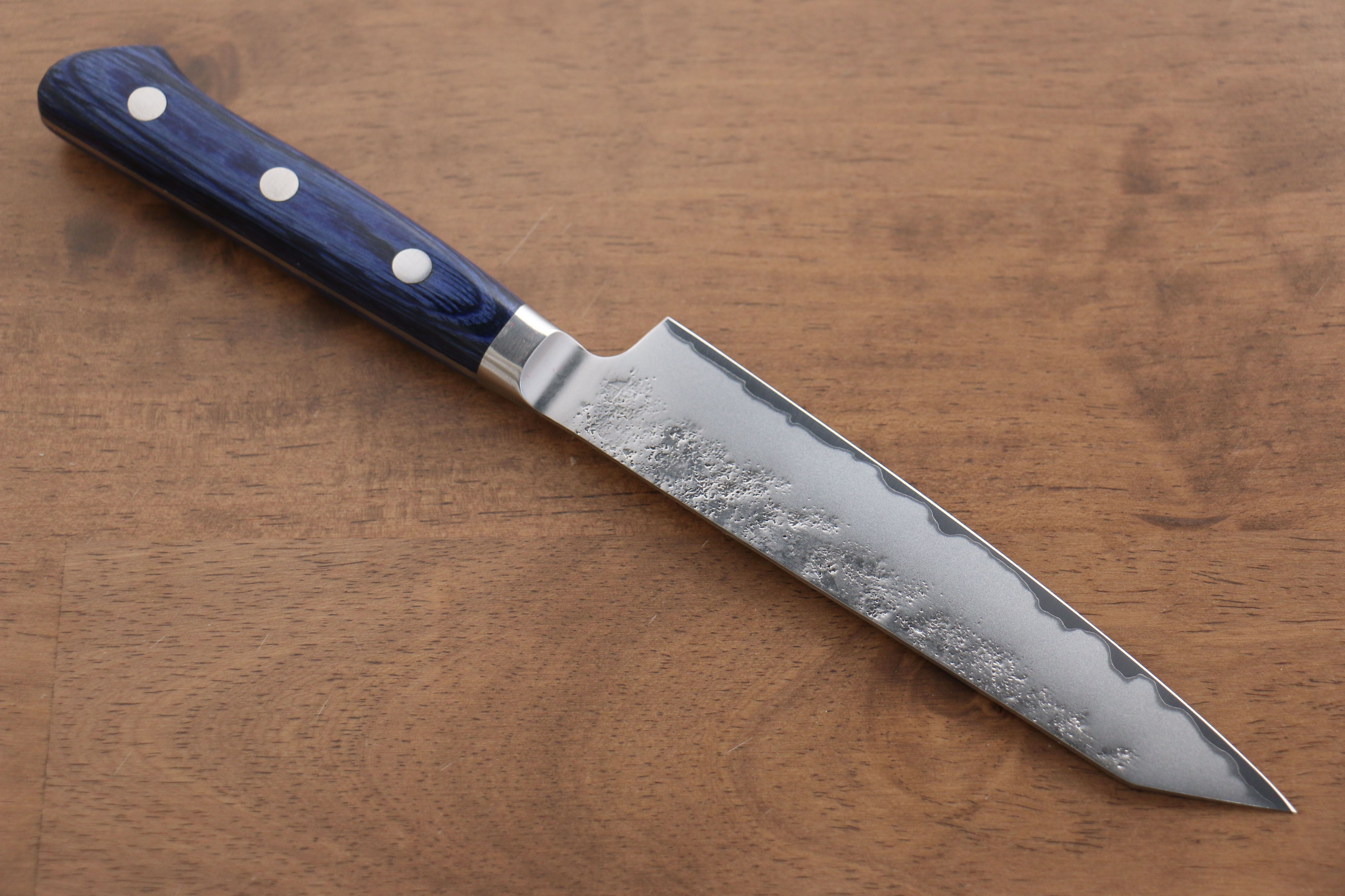 Seisuke Blue Steel No.2 Nashiji Kiritsuke Petty-Utility 145mm Blue Pakkawood Handle - Seisuke Knife