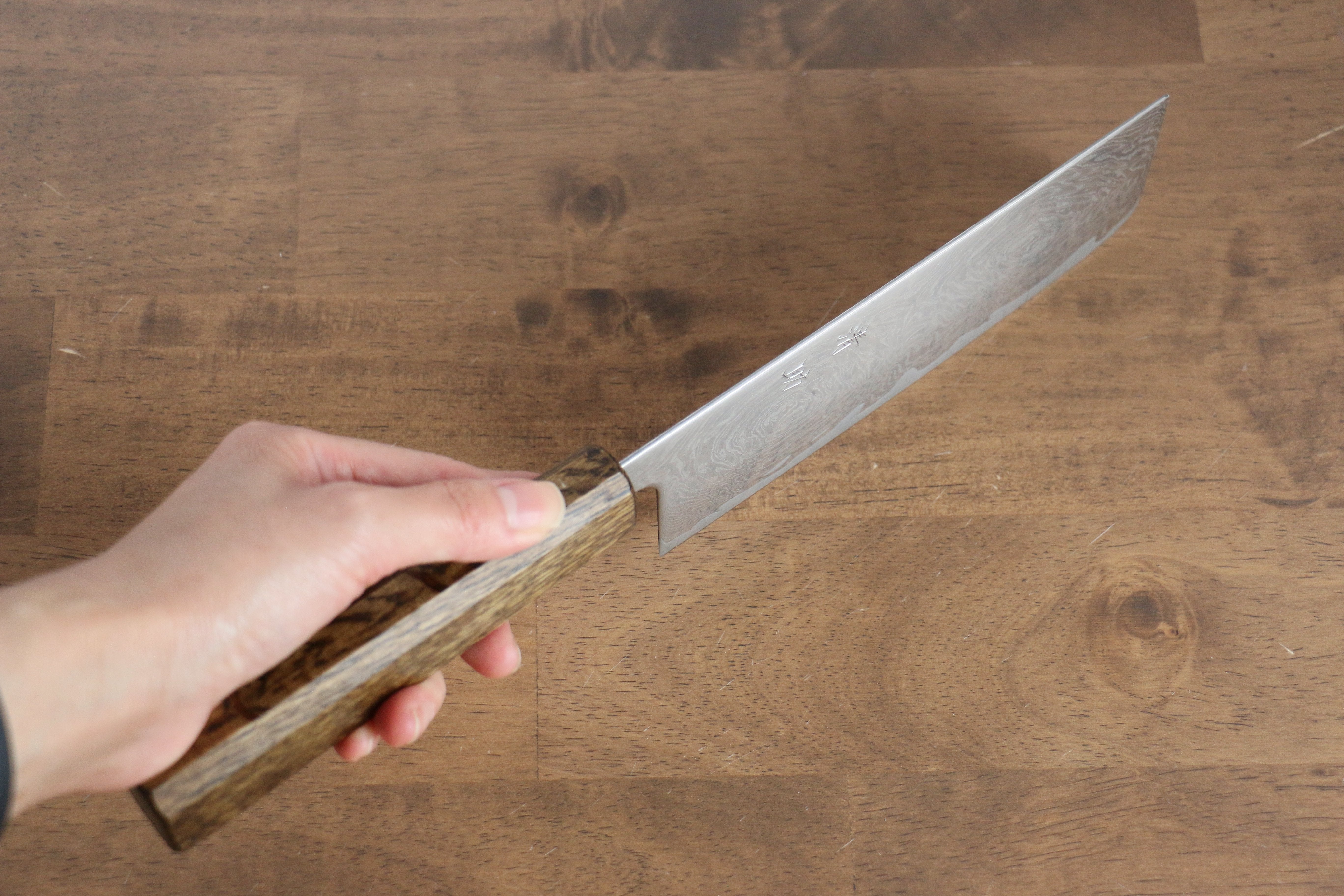 Seisuke Nami AUS10 Mirrored Finish Damascus Nakiri 170mm Oak Handle - Seisuke Knife