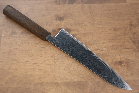 Seisuke Nami AUS10 Mirrored Finish Damascus Gyuto 210mm with Oak Handle - Seisuke Knife