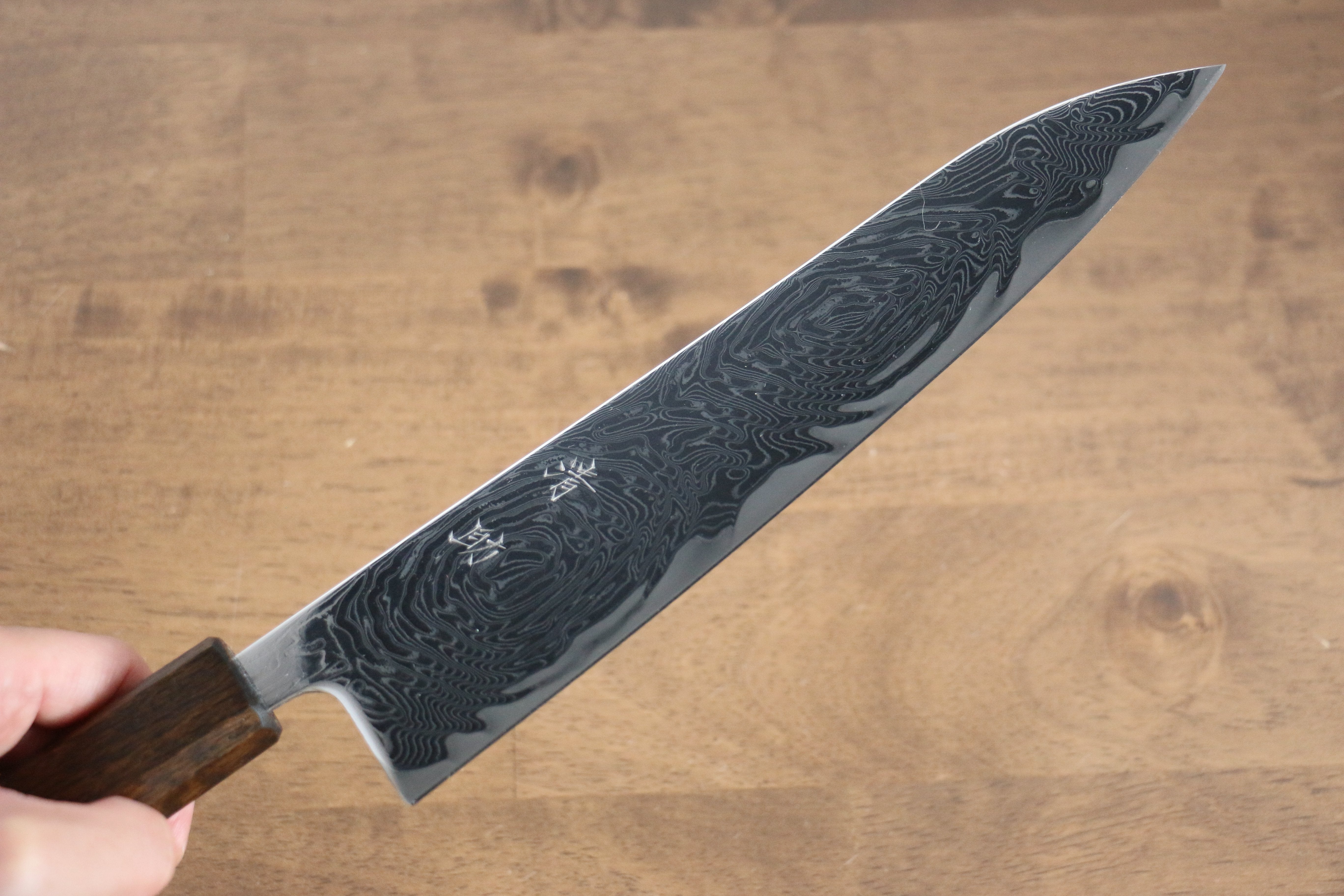 Seisuke Nami AUS10 Mirrored Finish Damascus Gyuto 210mm Oak Handle - Seisuke Knife