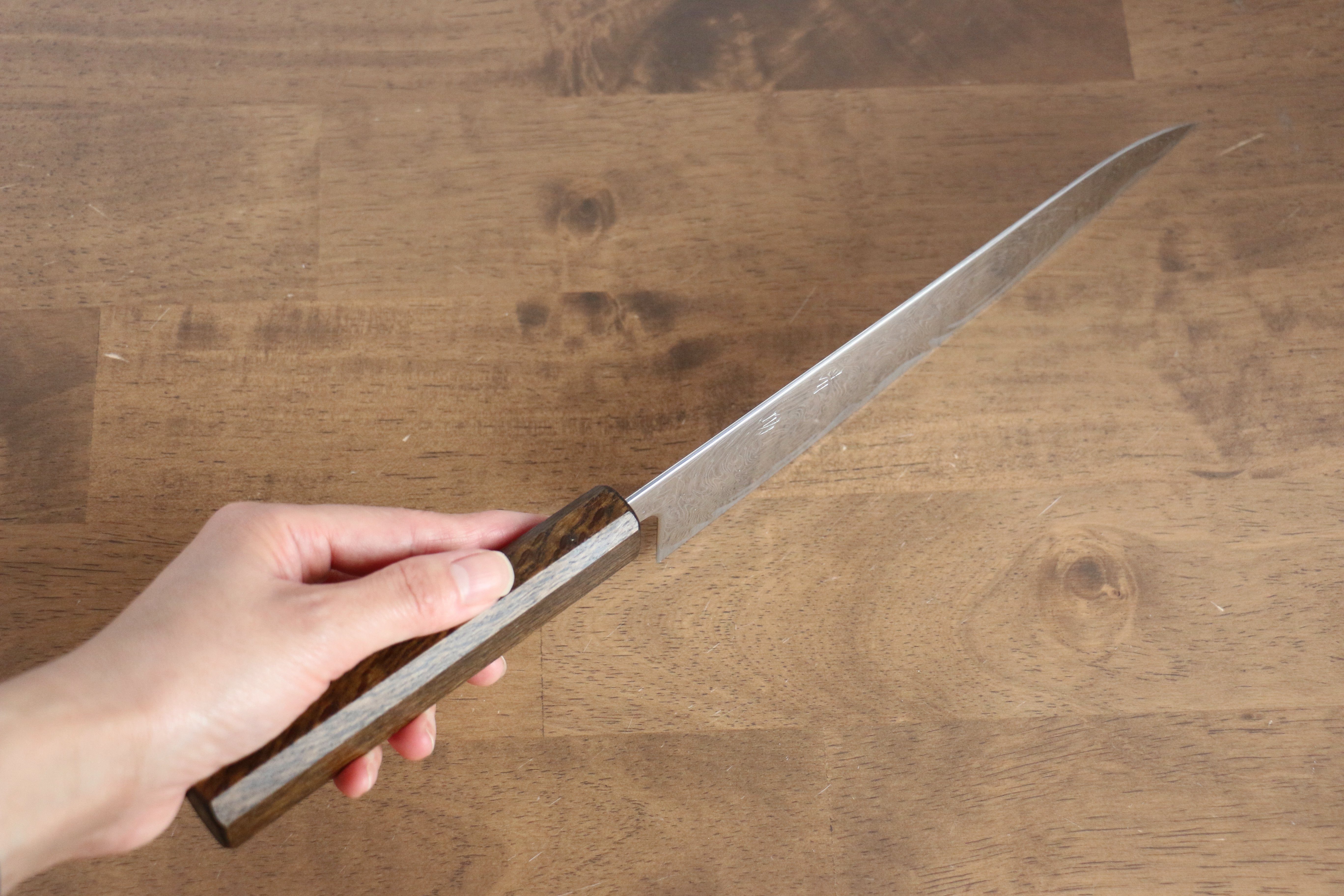 Seisuke Nami AUS10 Mirrored Finish Damascus Gyuto 210mm Oak Handle - Seisuke Knife