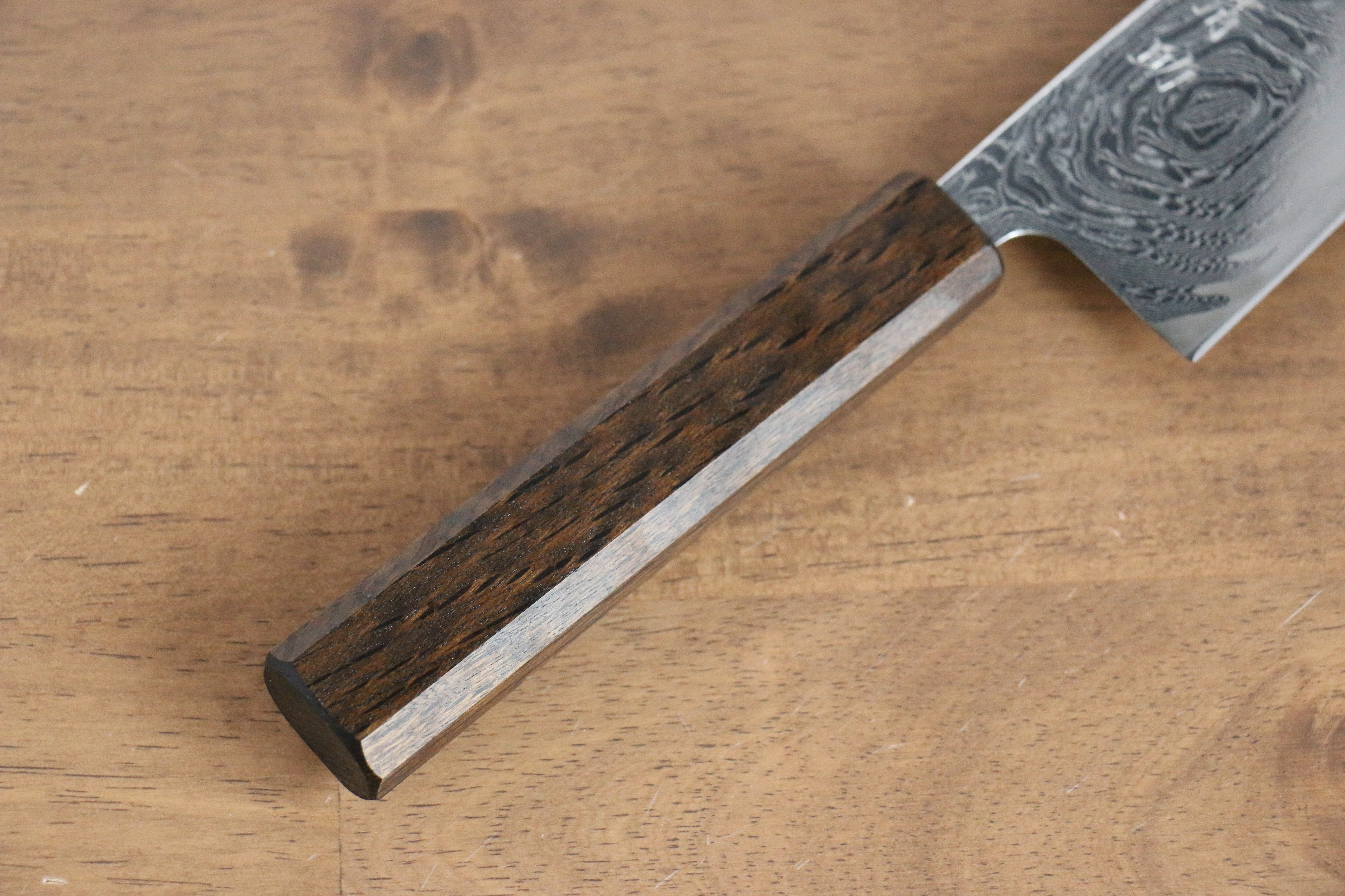 Seisuke Nami AUS10 Mirrored Finish Damascus Santoku 165mm Oak Handle - Seisuke Knife