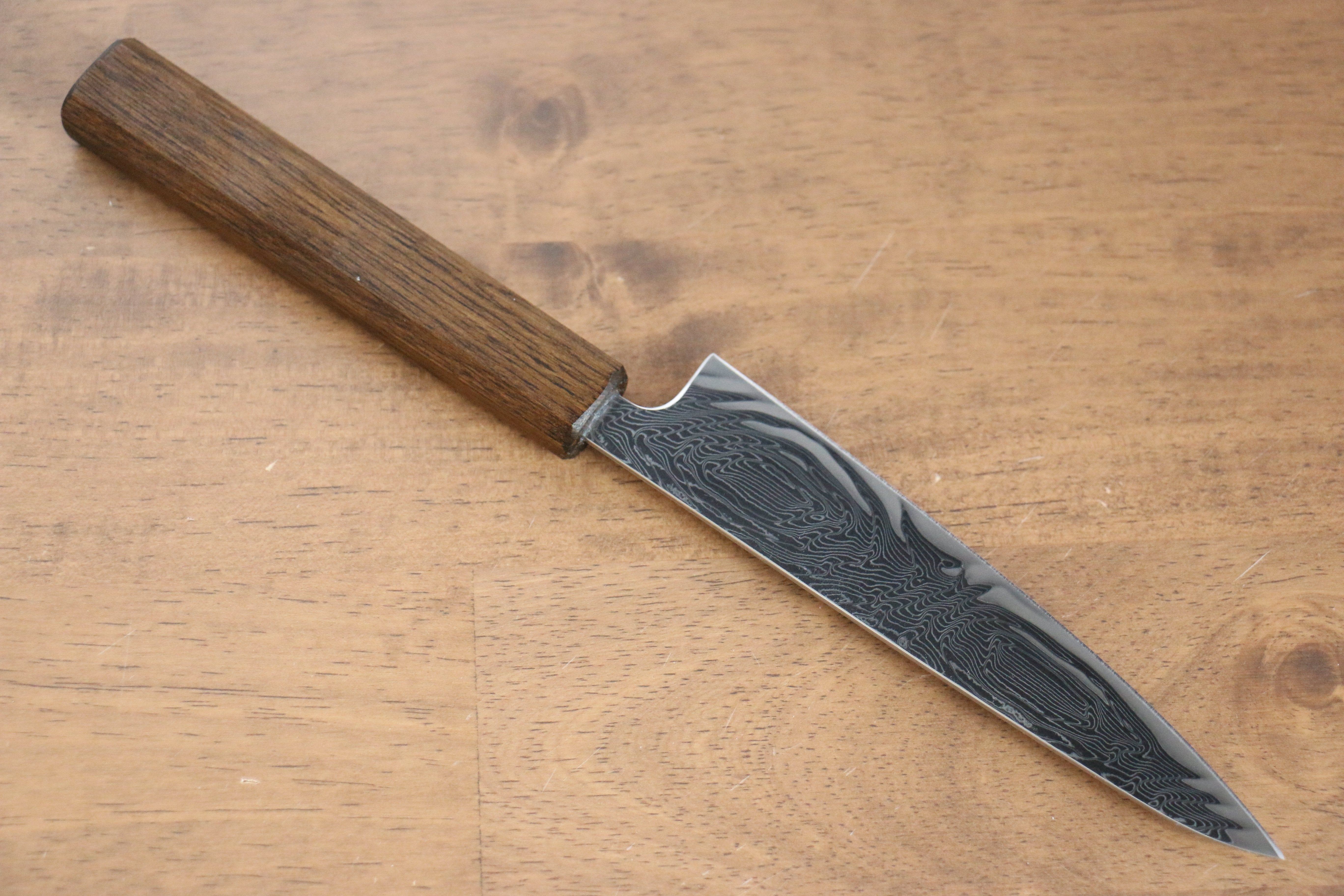 Seisuke Nami AUS10 Migaki Damascus Petty-Utility 135mm Oak Handle - Seisuke Knife