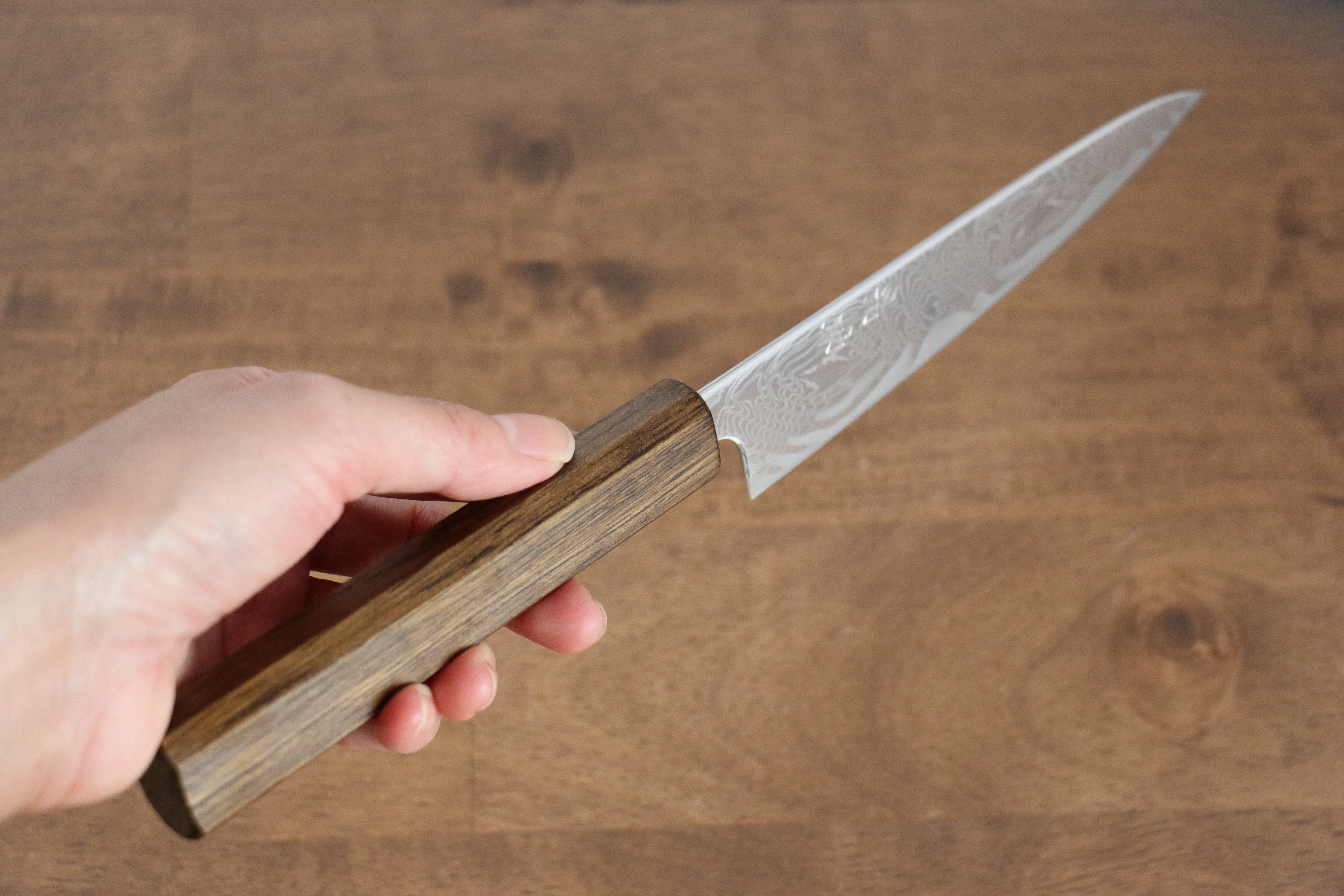 Seisuke Nami AUS10 Migaki Damascus Petty-Utility 135mm Oak Handle - Seisuke Knife