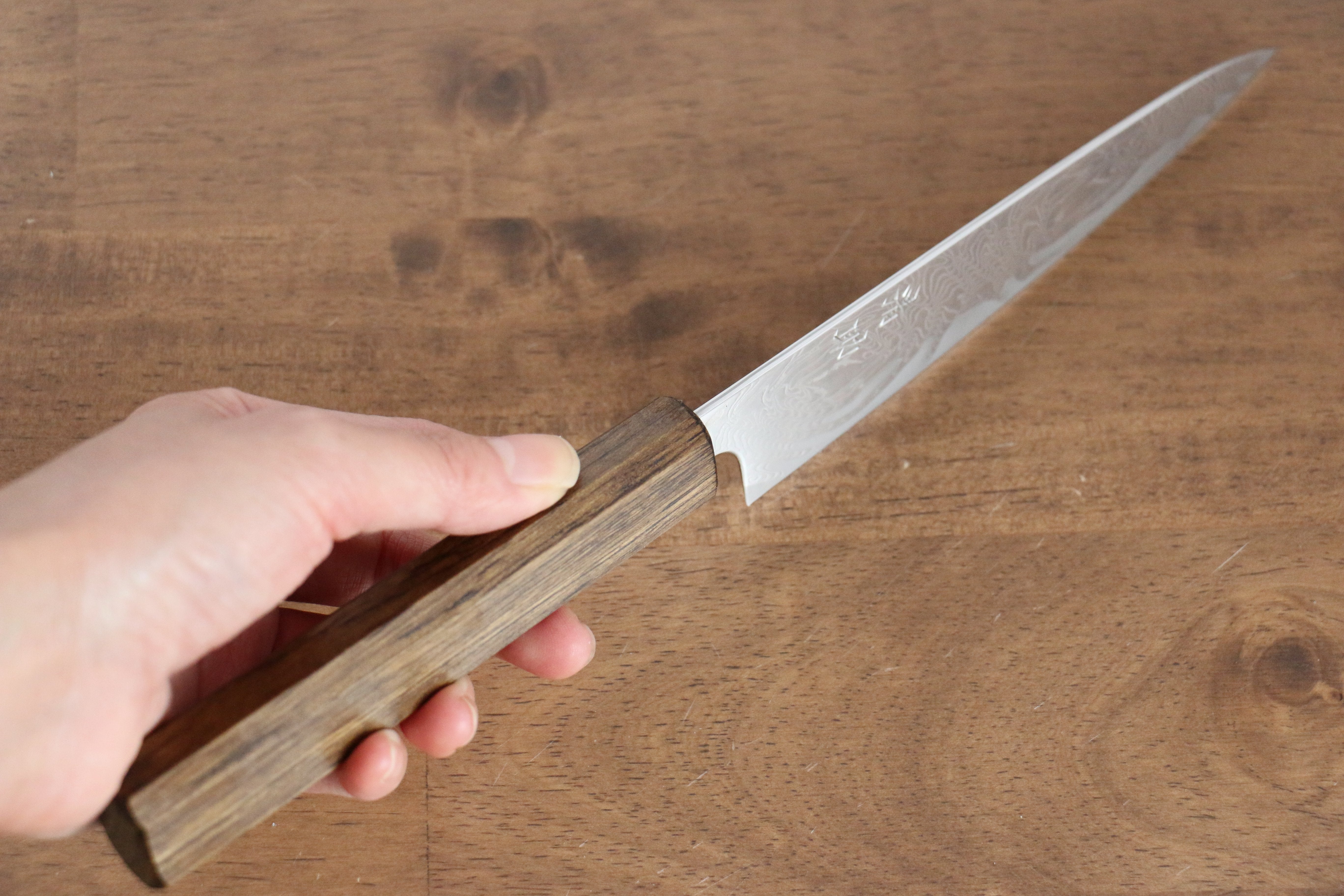 Seisuke Nami AUS10 Migaki Damascus Petty-Utility 135mm Oak Handle - Seisuke Knife