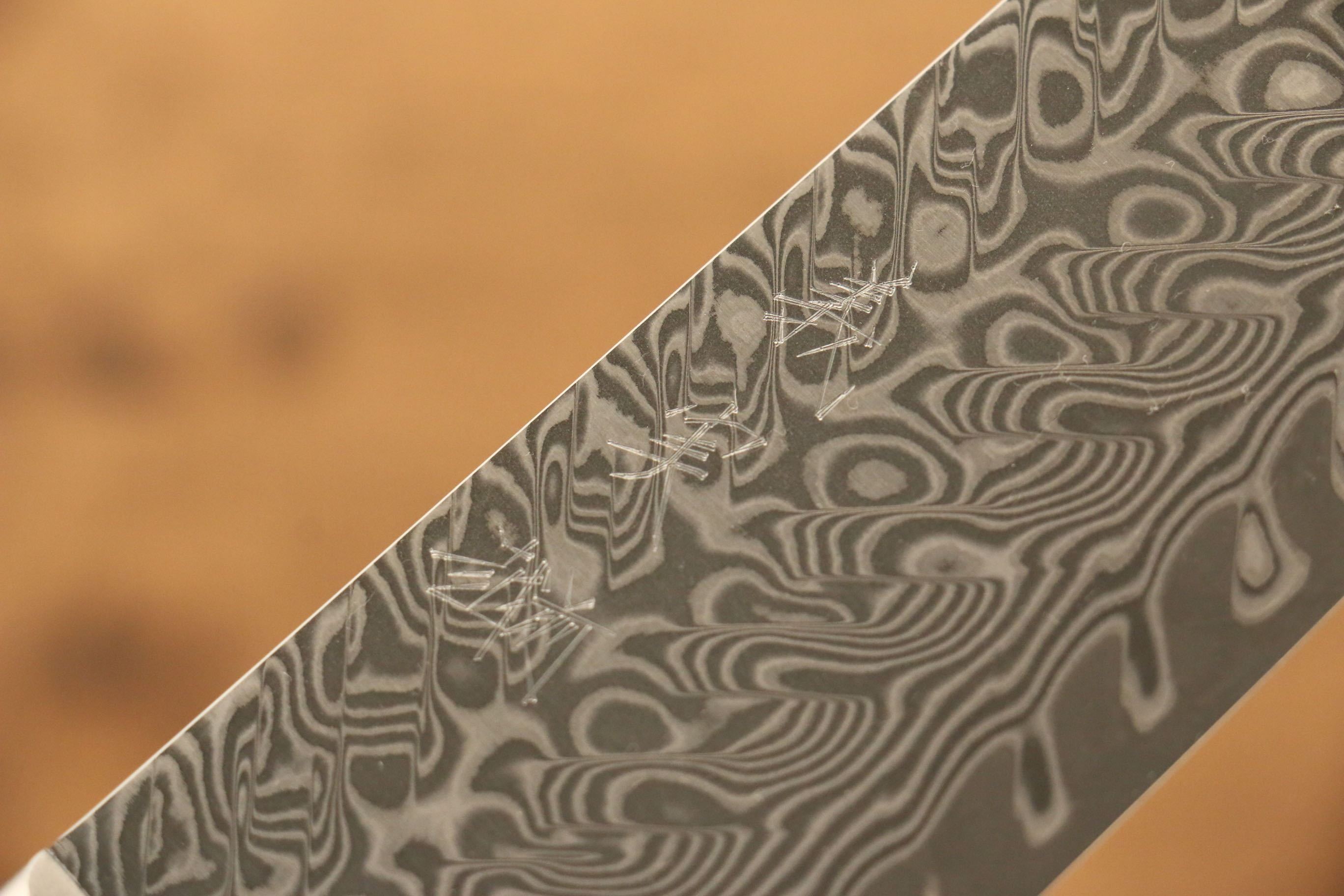 Yoshimi Kato SG2 Damascus Santoku 180mm Red and Black Pakkawood Handle - Seisuke Knife