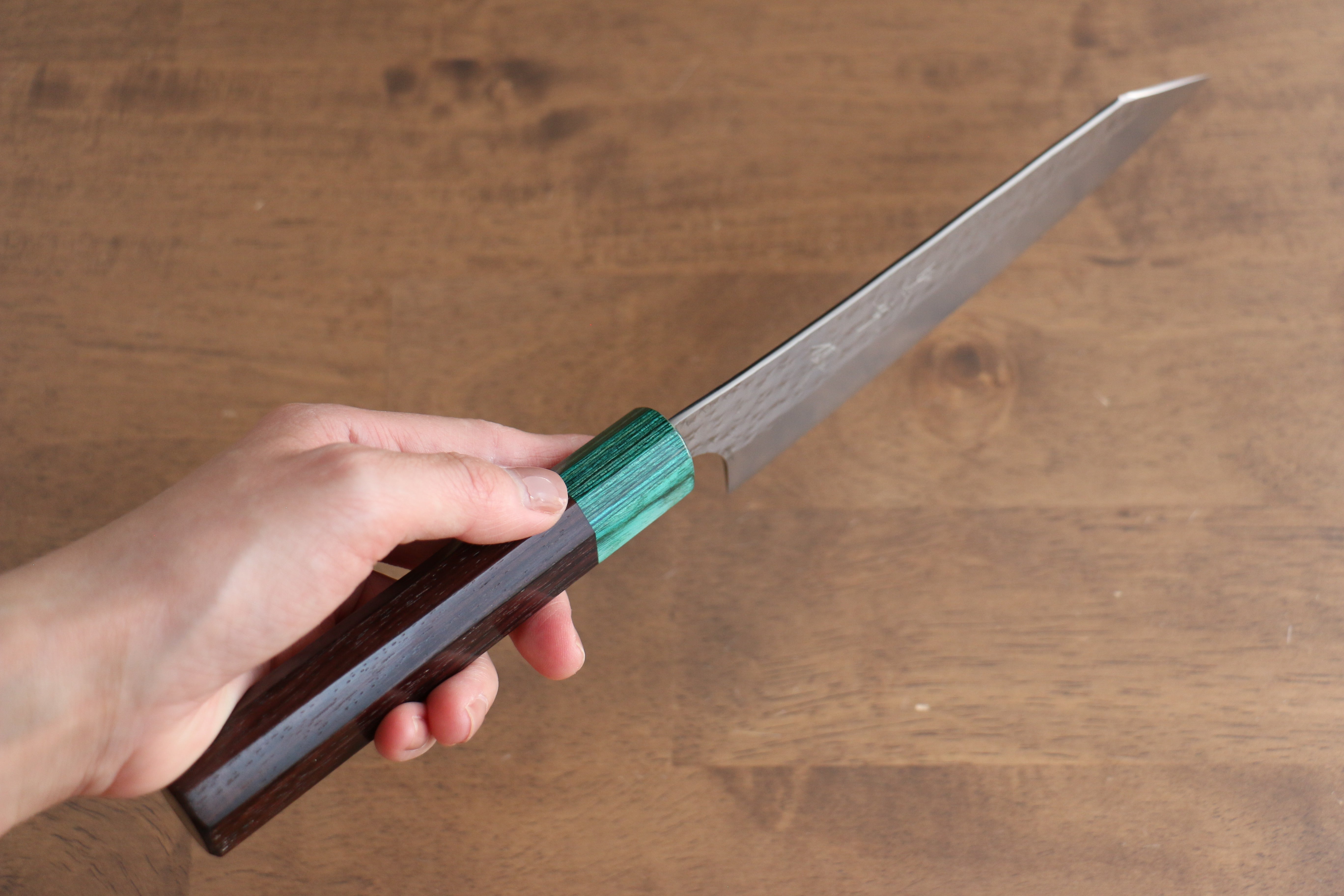 Yu Kurosaki Senko Ei SG2 Hammered Bunka 165mm Shitan (ferrule: Green Pakka wood) Handle - Seisuke Knife