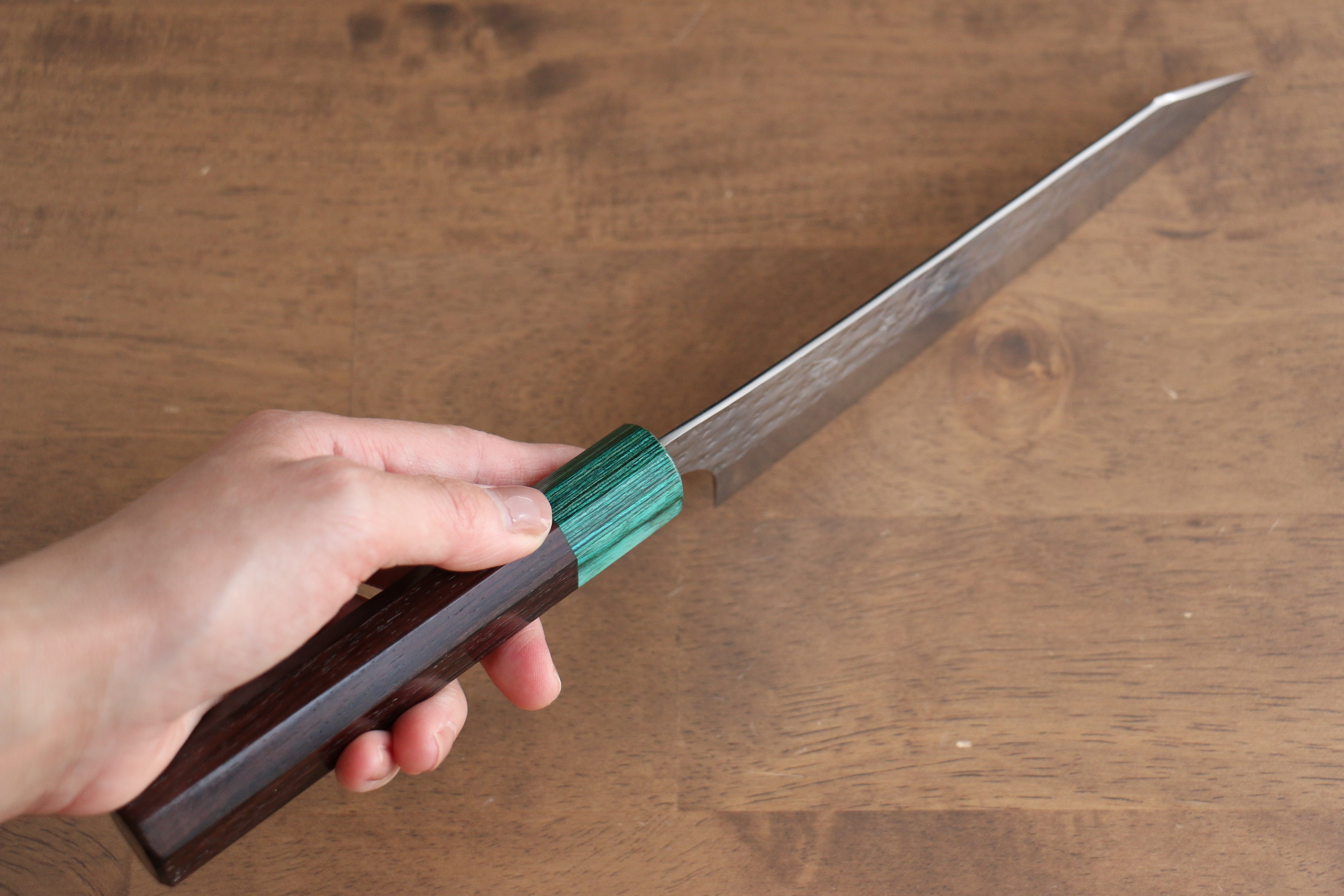 Yu Kurosaki Senko Ei SG2 Hammered Bunka 165mm Shitan (ferrule: Green Pakka wood) Handle - Seisuke Knife