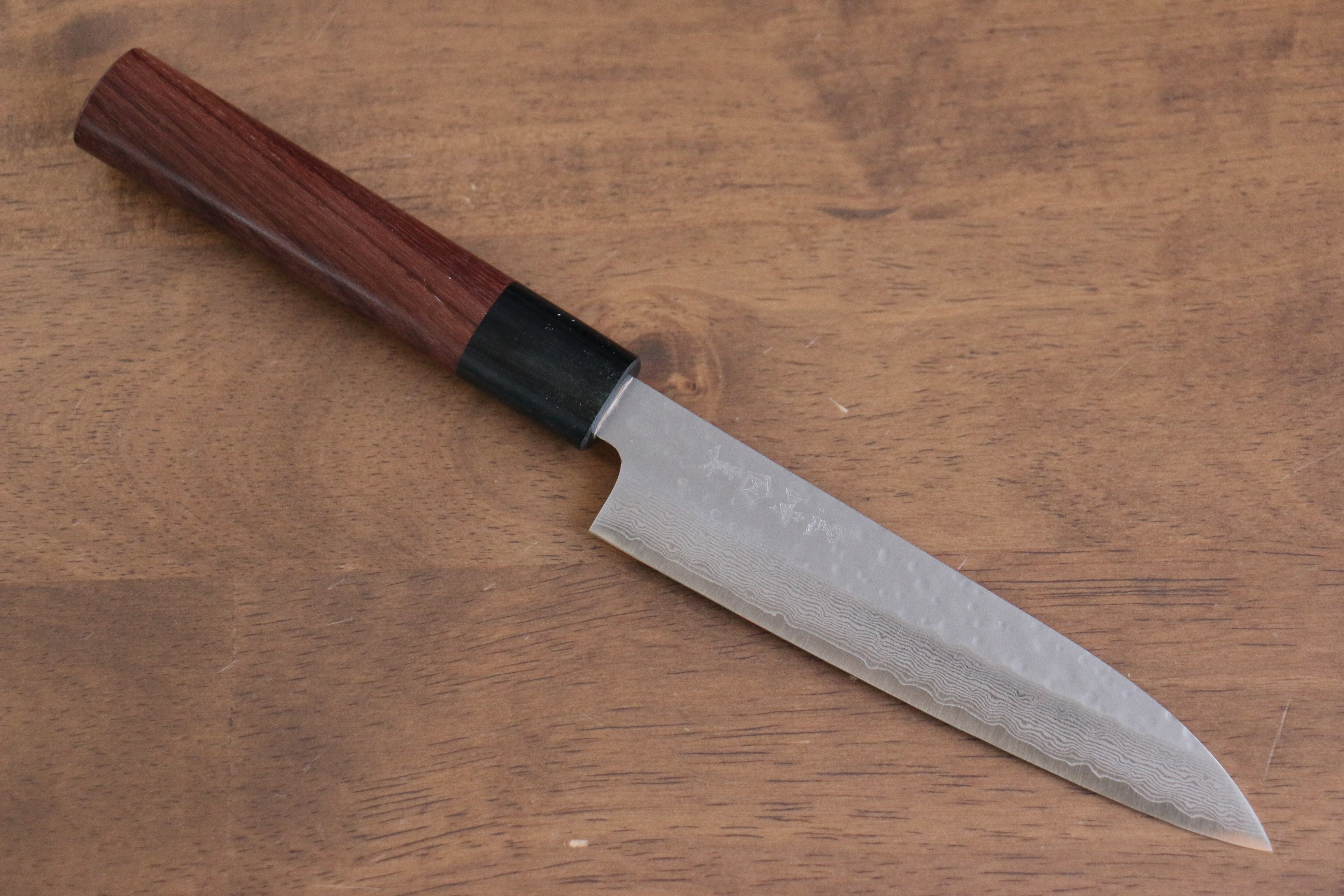 Makoto Kurosaki VG10 Maru Hammered Damascus Petty-Utility 135mm Shitan Handle - Seisuke Knife