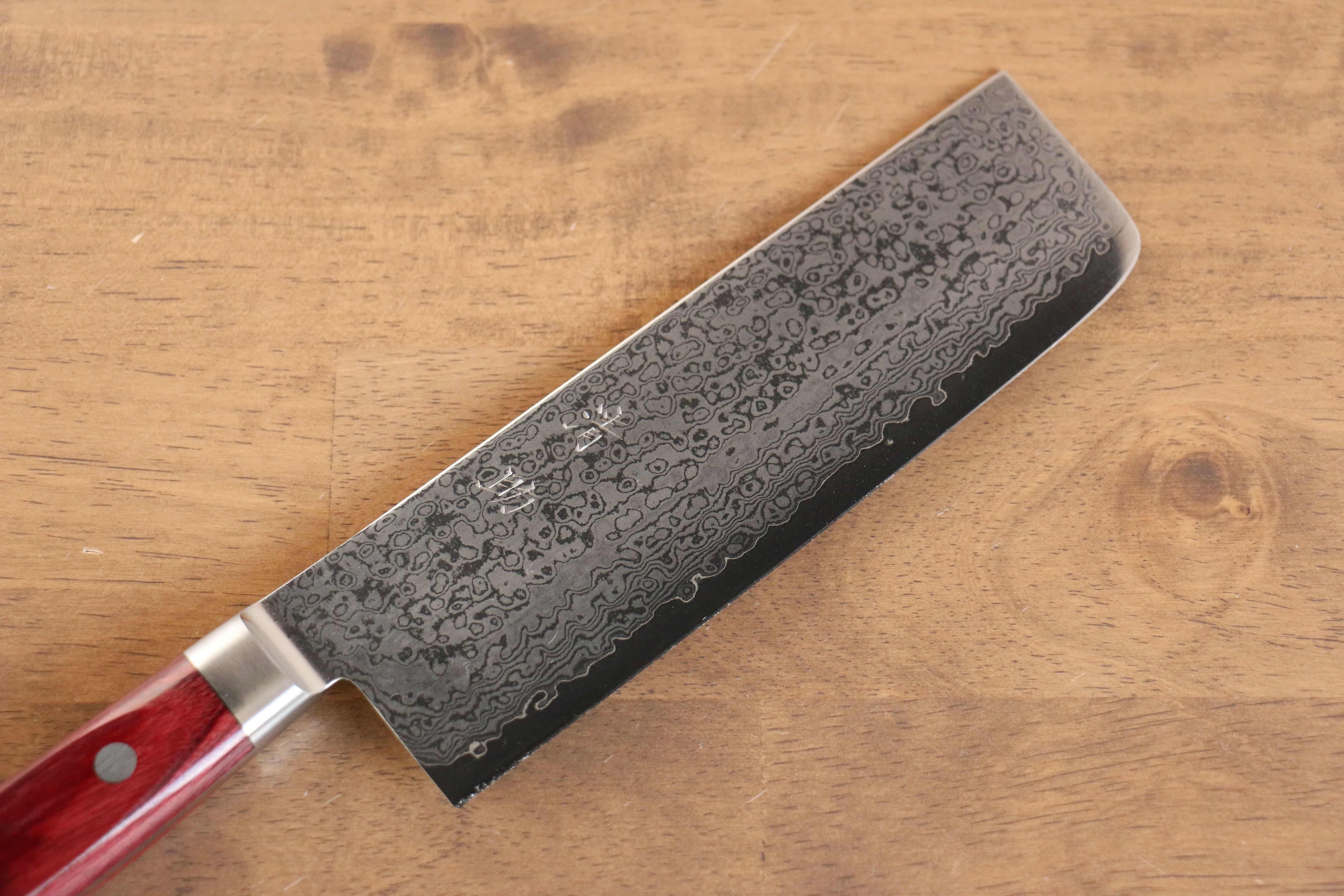 Seisuke VG10 33 Layer Mirrored Finish Damascus Nakiri  165mm Red Pakka wood Handle - Seisuke Knife