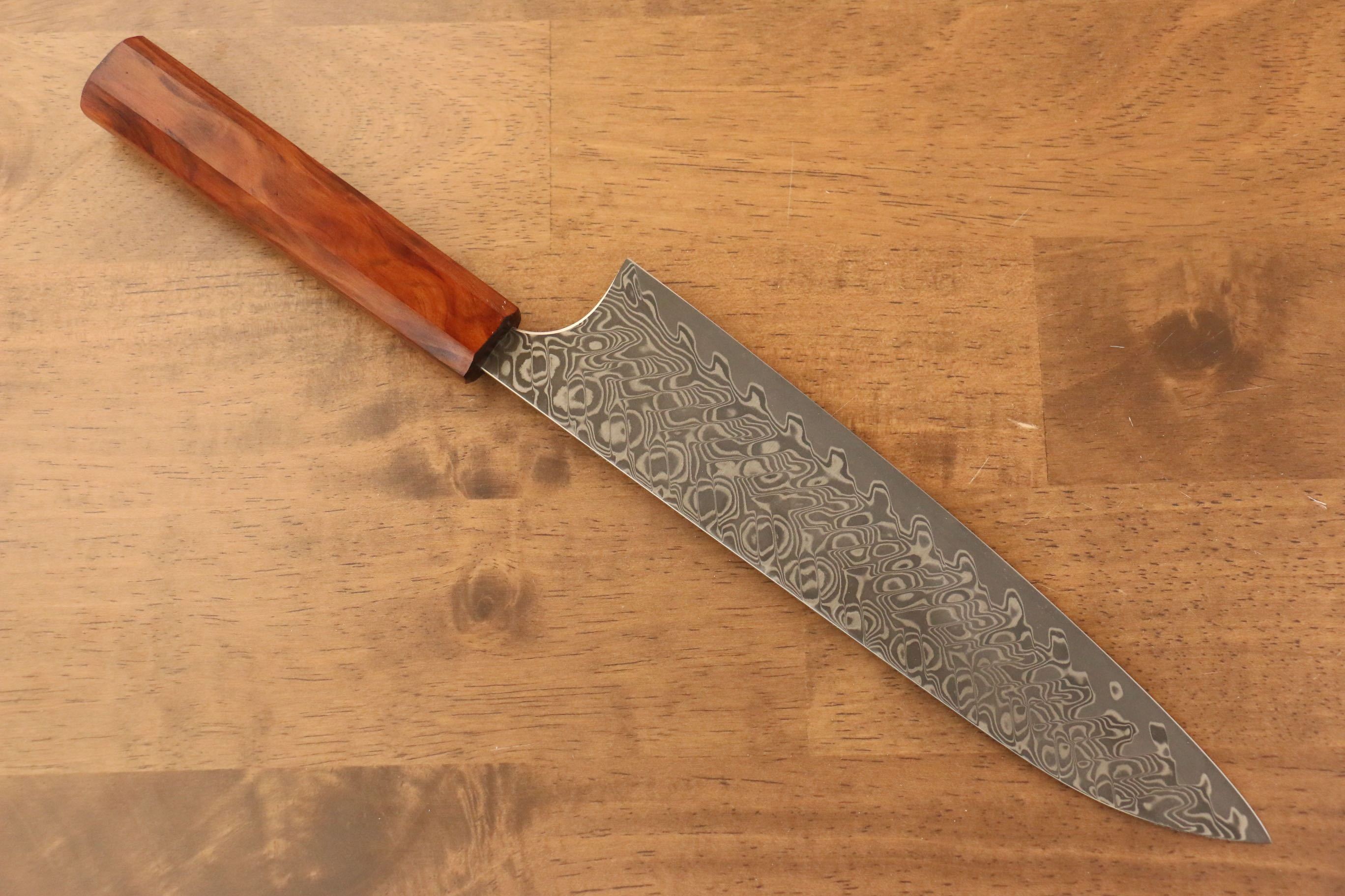 Yoshimi Kato SG2 Damascus Gyuto 210mm Lacquered Sugi Cedar Wood Handle - Seisuke Knife