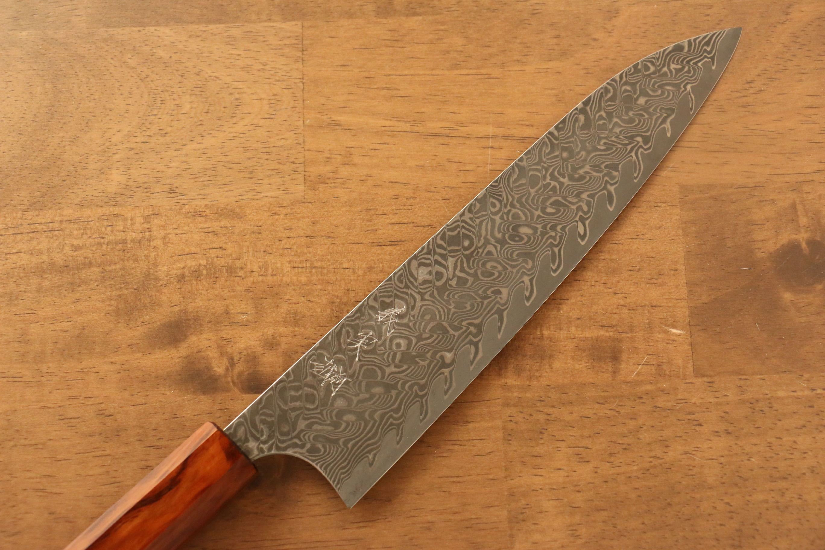Yoshimi Kato SG2 Damascus Gyuto 210mm Lacquered Sugi Cedar Wood Handle - Seisuke Knife