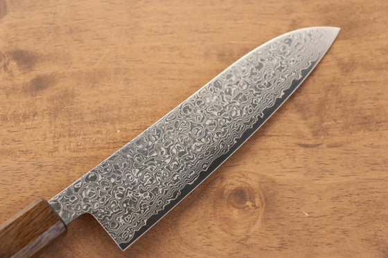 Seisuke ZA-18 Mirrored Finish Damascus Santoku 180mm Oak Handle - Seisuke Knife