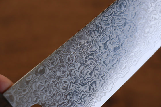 Seisuke ZA-18 Mirrored Finish Damascus Santoku 180mm Oak Handle - Seisuke Knife