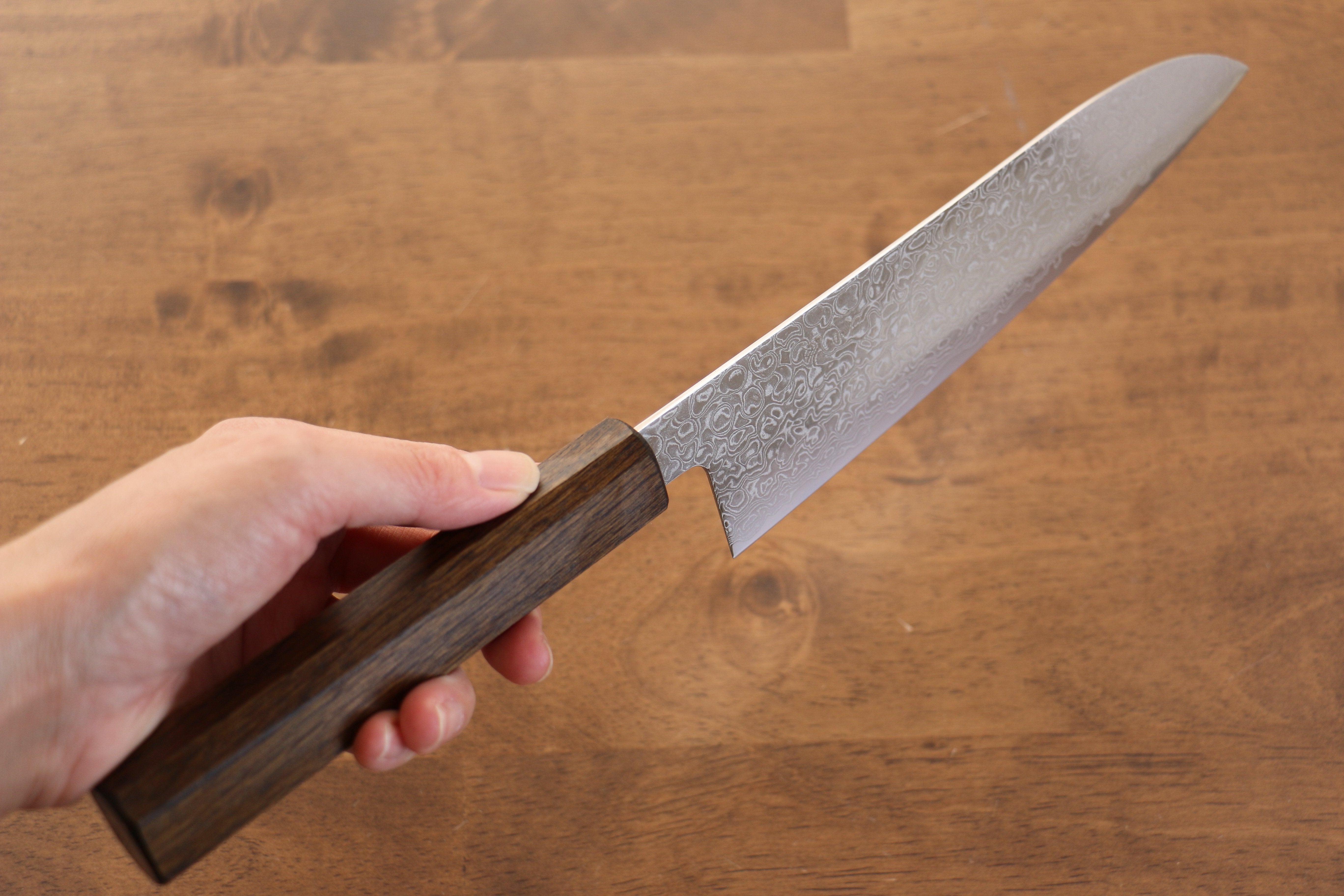 Seisuke ZA-18 Mirrored Finish Damascus Santoku 180mm Oak Handle - Seisuke Knife
